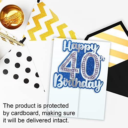 HEYUWING Happy 40th Birthday Cake Topper Crystal Rhinestones Theme Decor Supplies Woman Man Happy Birthday Party Decorations Blue Glitter