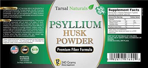 Tarsal Naturals Psyllium Husk Fiber Powder 12 oz Natural Formula Helps for Stool Softener Support Removal of Intestine and Colon toxins Supports for Health Colon and Gastrointestinal Tract Made in USA FDA Registered