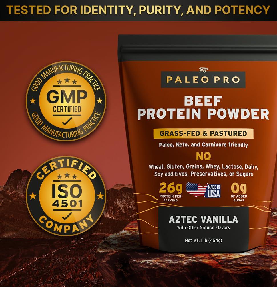 Paleo Pro PaleoPro Protein Powder Grass-Fed, Pastured, Cage-Free Protein | Gluten Free, Dairy Free. No Sugar, Soy, Grains or Net Carbs | Paleo & Keto Friendly - 15 Servings (1 lb, Aztec Vanilla)