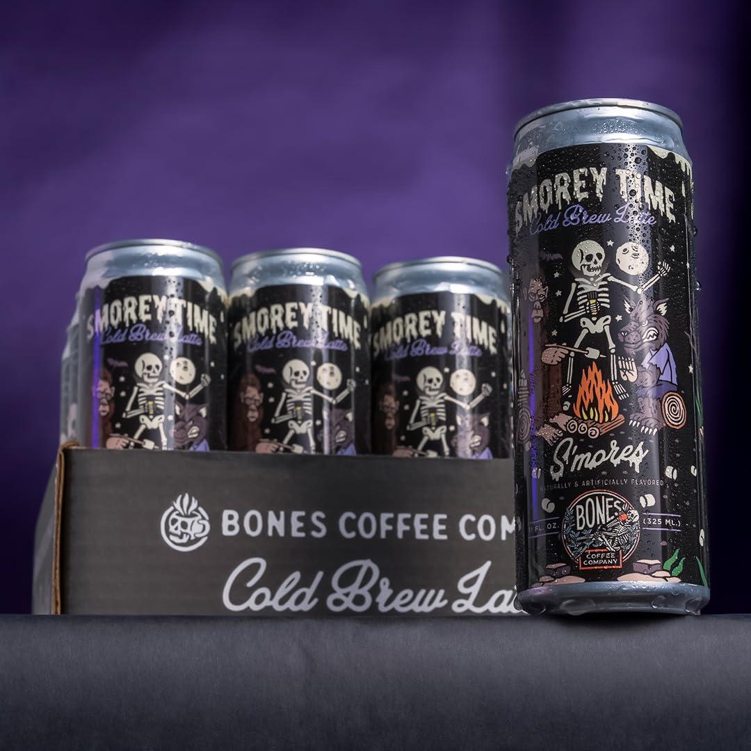 Bones Coffee Company Bones Coffee Company S\'morey Time Flavored Cold Brew Coffee S\'mores & Graham Crackers Flavor, 1 Fl Oz Cold Brew Latte, Canned Coffee Drinks, Coffee On-the-Go (12 Pack)