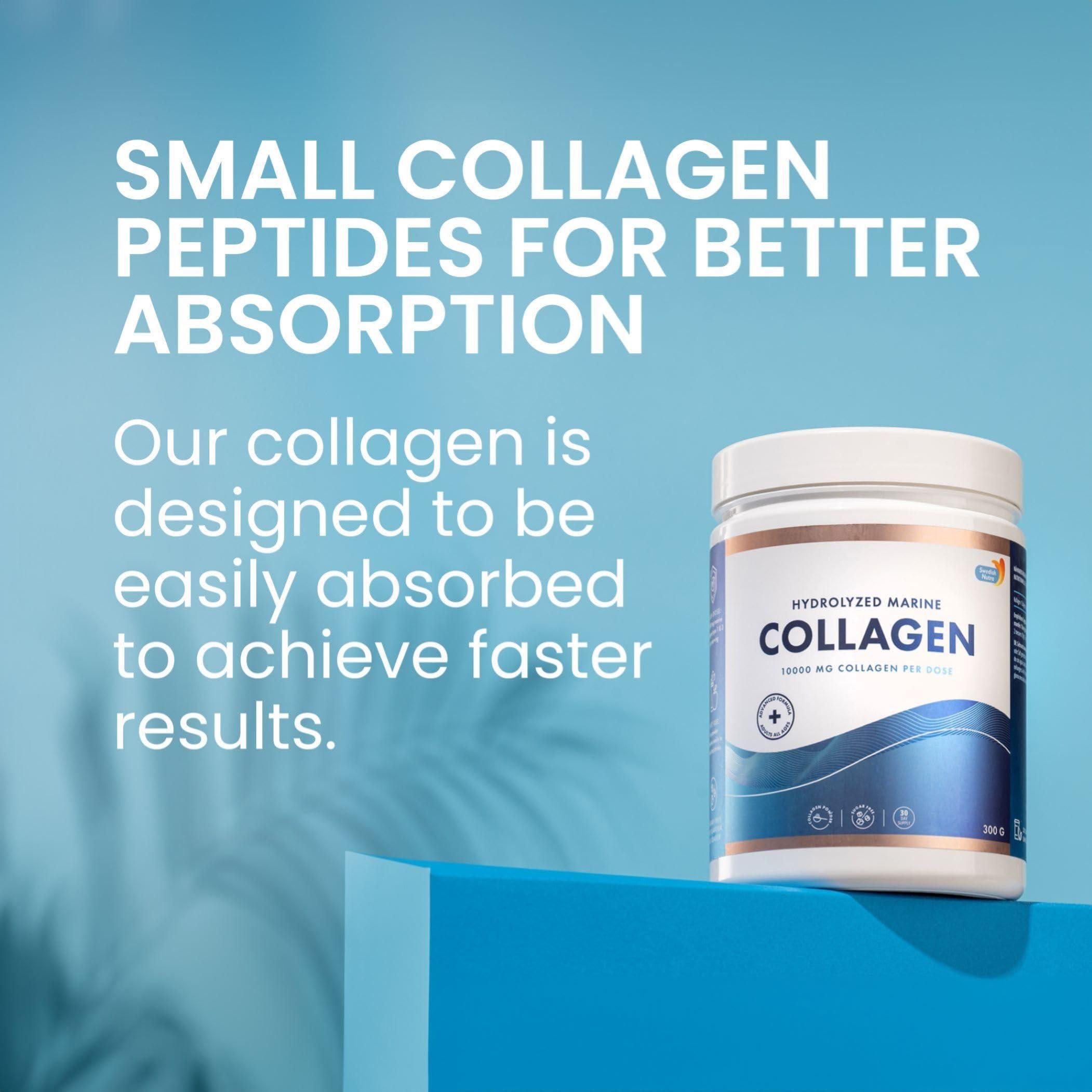 Swedish Nutra Swedish Nutra - 100% Marine Collagen Powder 300g I Hydrolyzed Collagen Powder (Type I & III) I Healthy Skin, Hair & Nails I High Absorption I Odorless & Unflavoured I Easy Mix