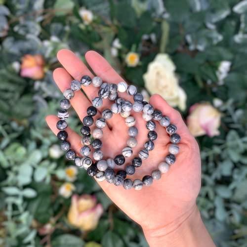 Soul Charms Crystals Spiderweb Jasper Beaded Crystal Bracelet 8mm Beads Stackable | Calming, Energy Balance, Protection, Grounding, Spiritual Gift Her Him Healing Bracelet