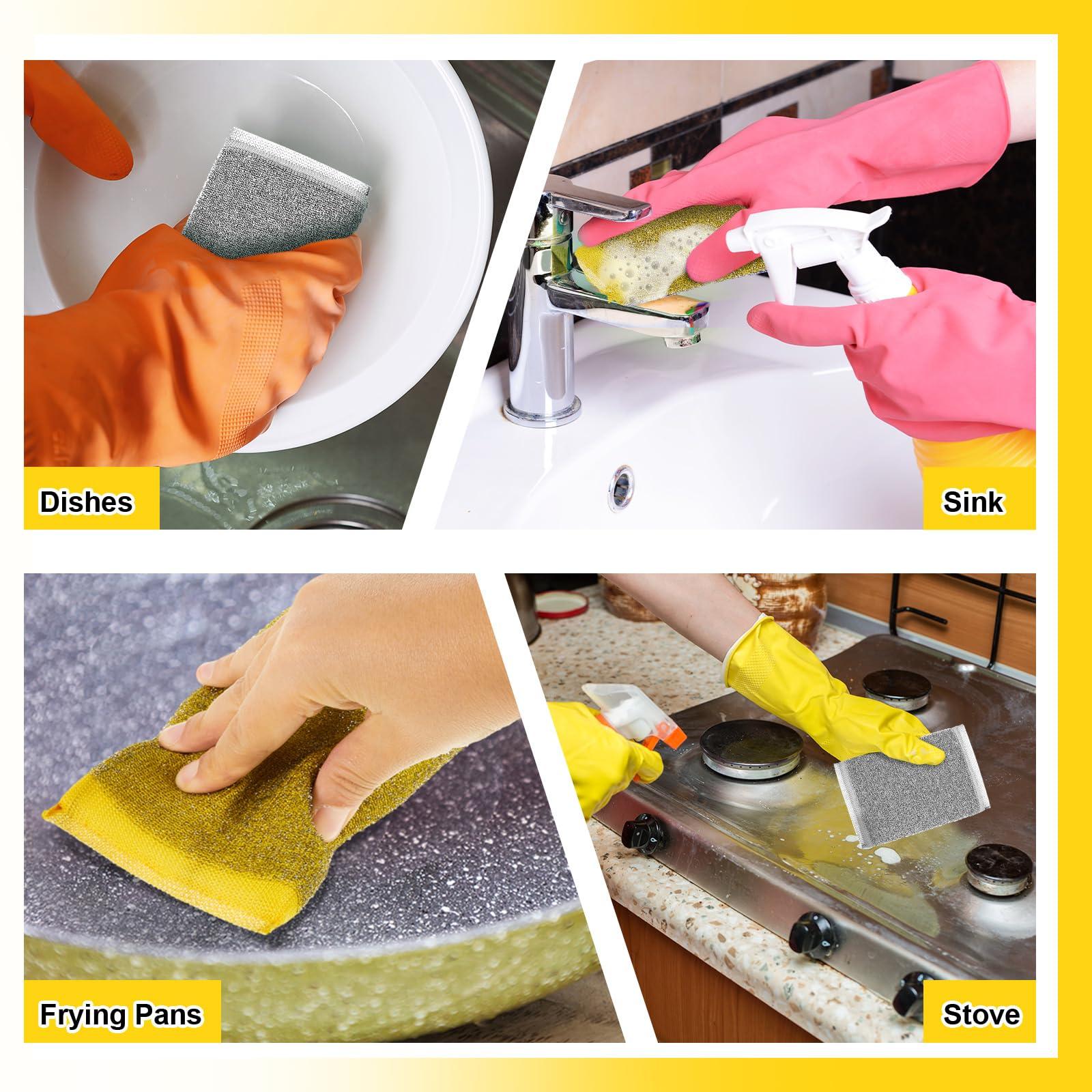 Thyle Thyle 24 Pack Steel Scrub Sponges for Dishes Non Scratch Scouring Sponge Multi Use Metal Scrubber Heavy Duty Dish Wash Kitchen Sponge for Pot Dish Washing Hard Surface Cleaning Tools (Gray, Yellow)