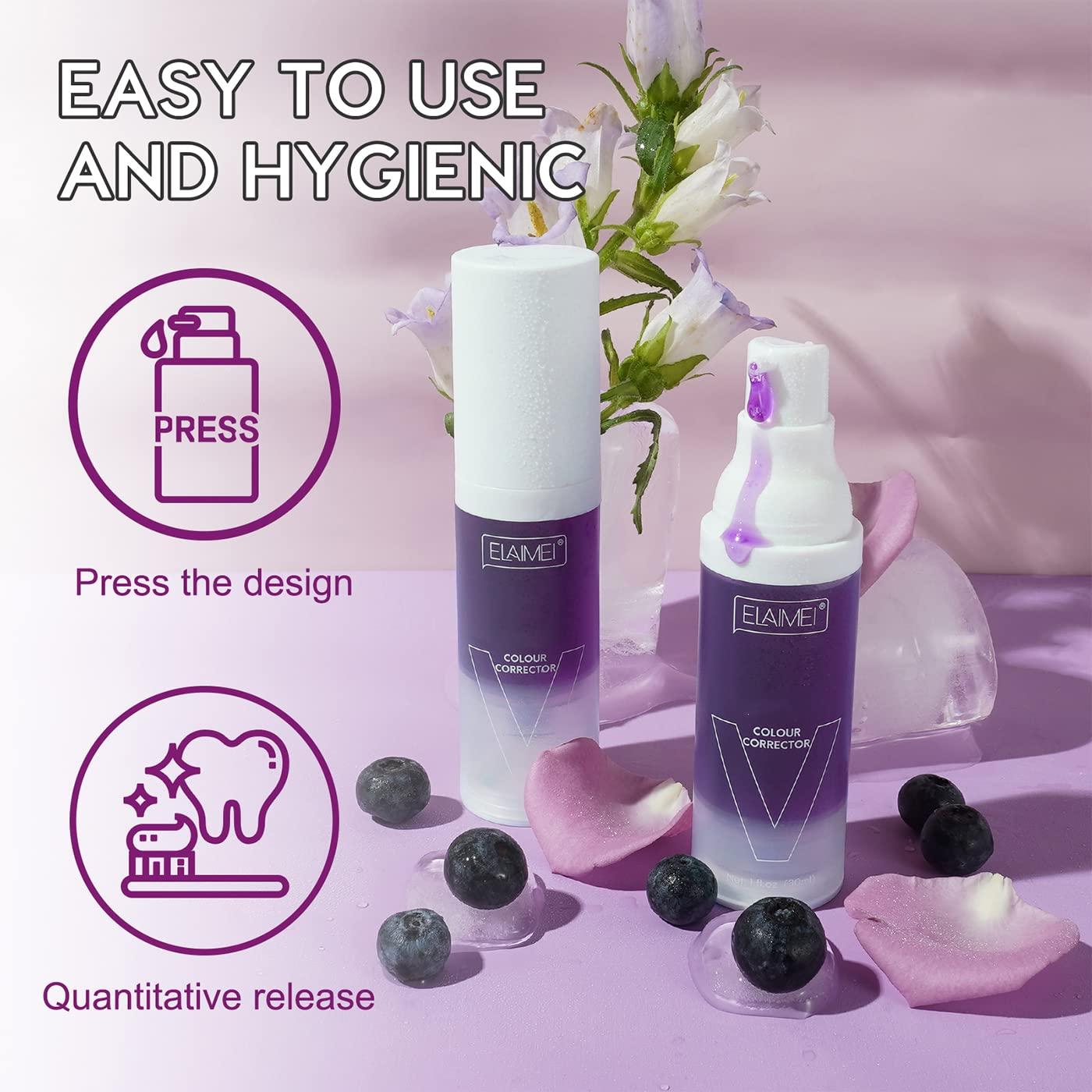 SayaFei Purple Toothpaste - Dental Color Corrector Serum in a Foam Formula to Remove Stains, (2PCS Blueberry)