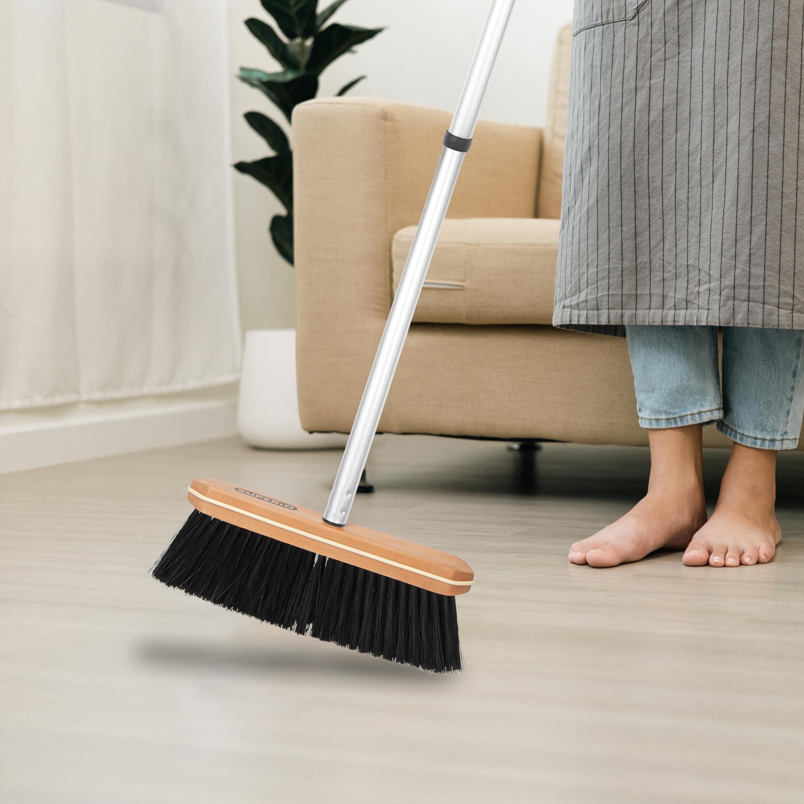Superio Superio Kitchen Broom Premium Black Tampico Bristles, with Grey Metal 3-Part Handle, Heavy Duty Household Broom - Easy Swiping Dust and Wisp, Home, Kitchen Bedroom, Lobby, Floors and Corners