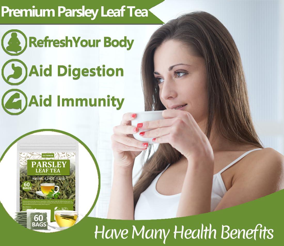 ULTHMOK Premium 60 Parsley Tea Bags, Made with 100% Natural Parsley Leaves, Caffeine Free & No Additives.