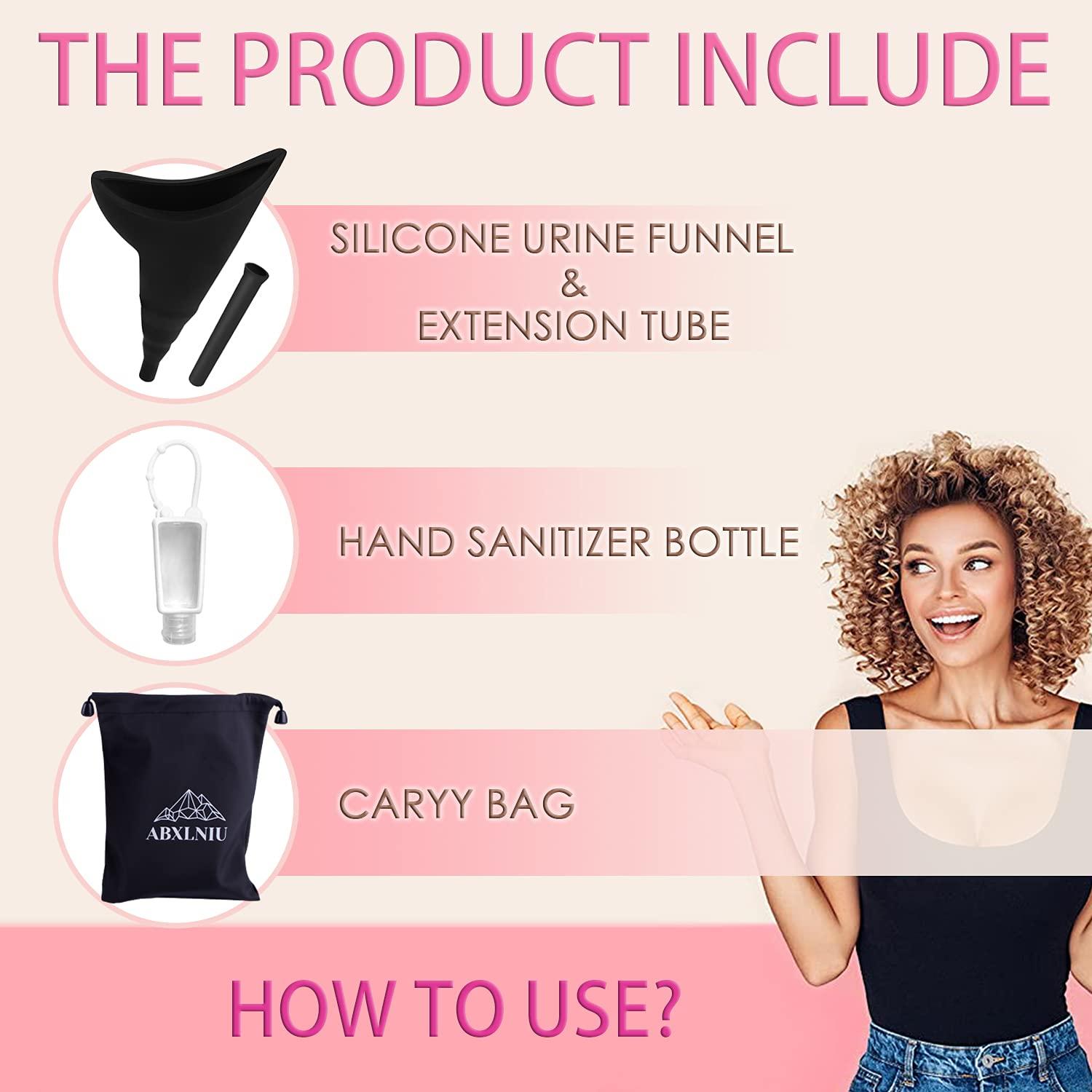 ABXLNIU ABXLNIU Female Urination Device, Portable Urinals for Women with Pee Tube, Silicone Pee Funnel for Women to Wee Standing Up Used for Car, Hiking (Black)