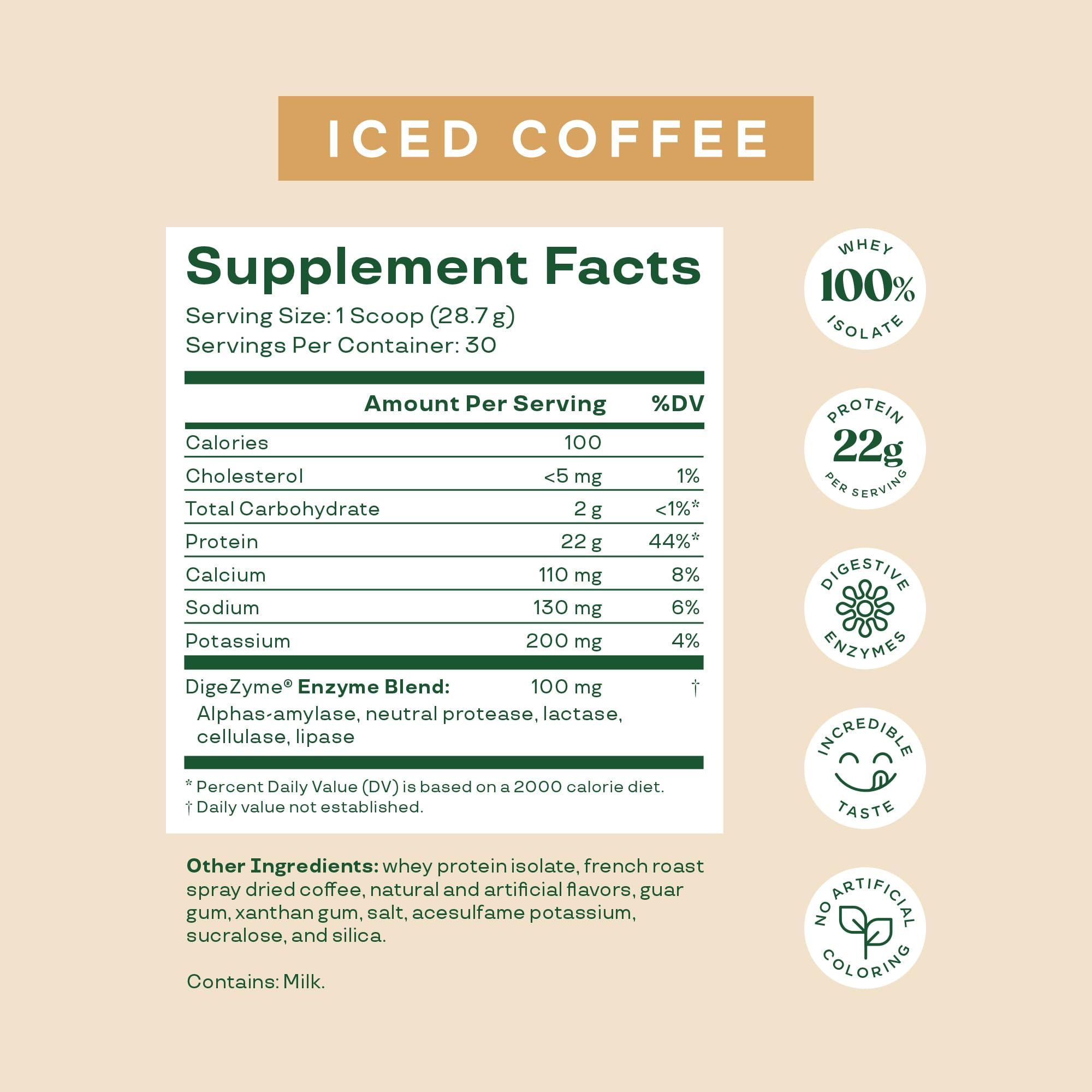 Bloom Nutrition Bloom Nutrition Whey Isolate Protein Powder, Iced Coffee - Pure Iso Post Workout Recovery Drink Blend, Smoothie Mix with Digestive Enzymes for Gut Health - Low Carb, Keto & Zero Sugar Added