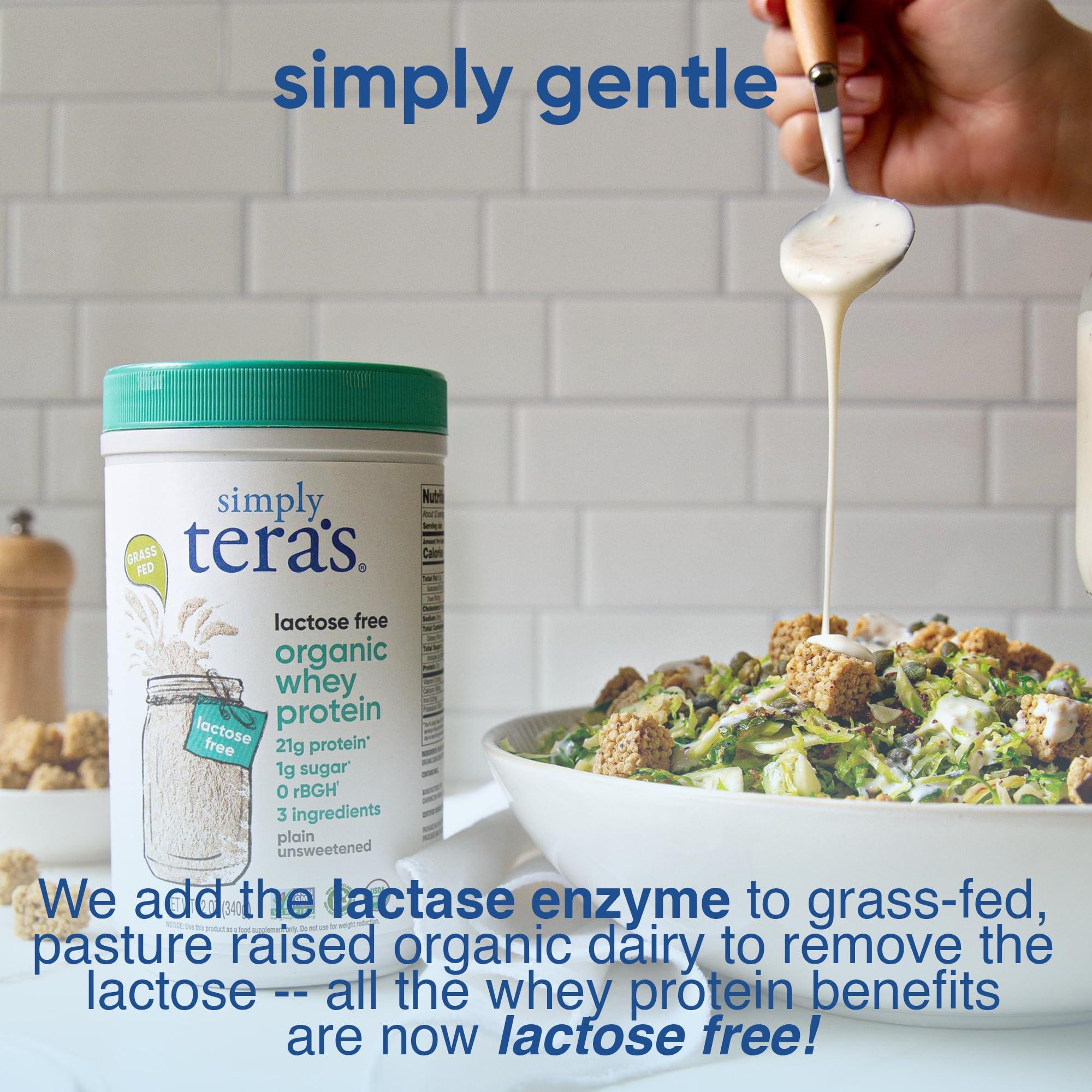 teraswhey Simply tera\'s Lactose Free Organic Whey Protein - Unflavored Protein Powder, Plain Tasteless Protein Powder with 21g of Protein Per Serving, Non-GMO, Gluten-Free, rBGH-Free, Kosher, Organic - 12 Oz