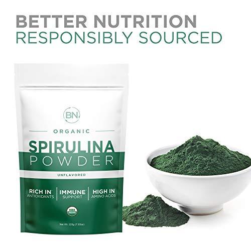 BNLABS BNLABS Spirulina Powder Organic 225g - 64 Servings 3.5g Serving Size - USDA Certified - RAW Nutrient Dense Over 70% Protein Per Serving - Purest Source Vegan Protein - Superfood
