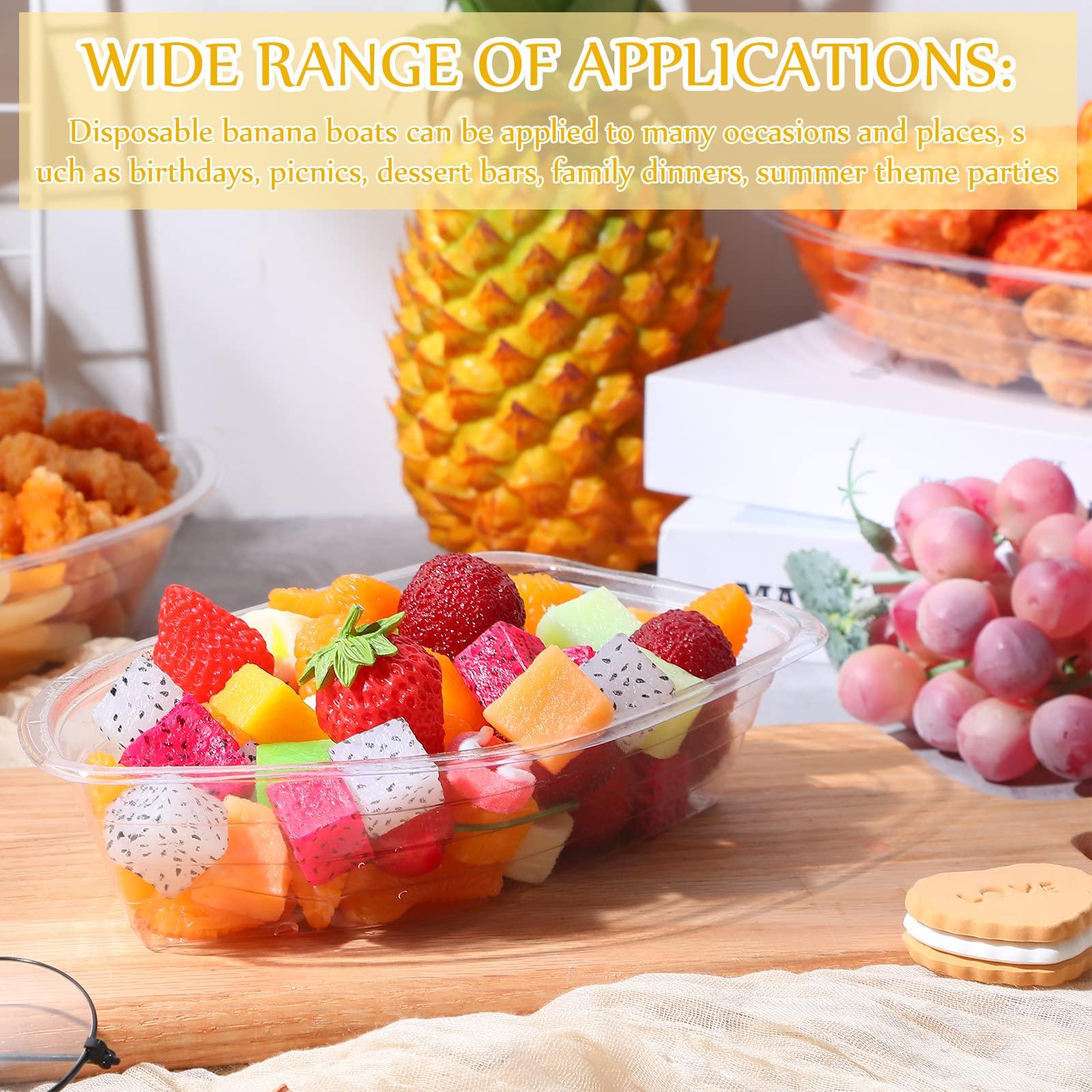 Rtteri Rtteri 100 Pcs Banana Split Boat Plate 12oz Disposable Ice Cream Sundae Bowls Banana Split Bowls Clear PET Plastic Splits Bowl Tray for Kid Party Dish Dessert Birthday Carnivals Gelato Home