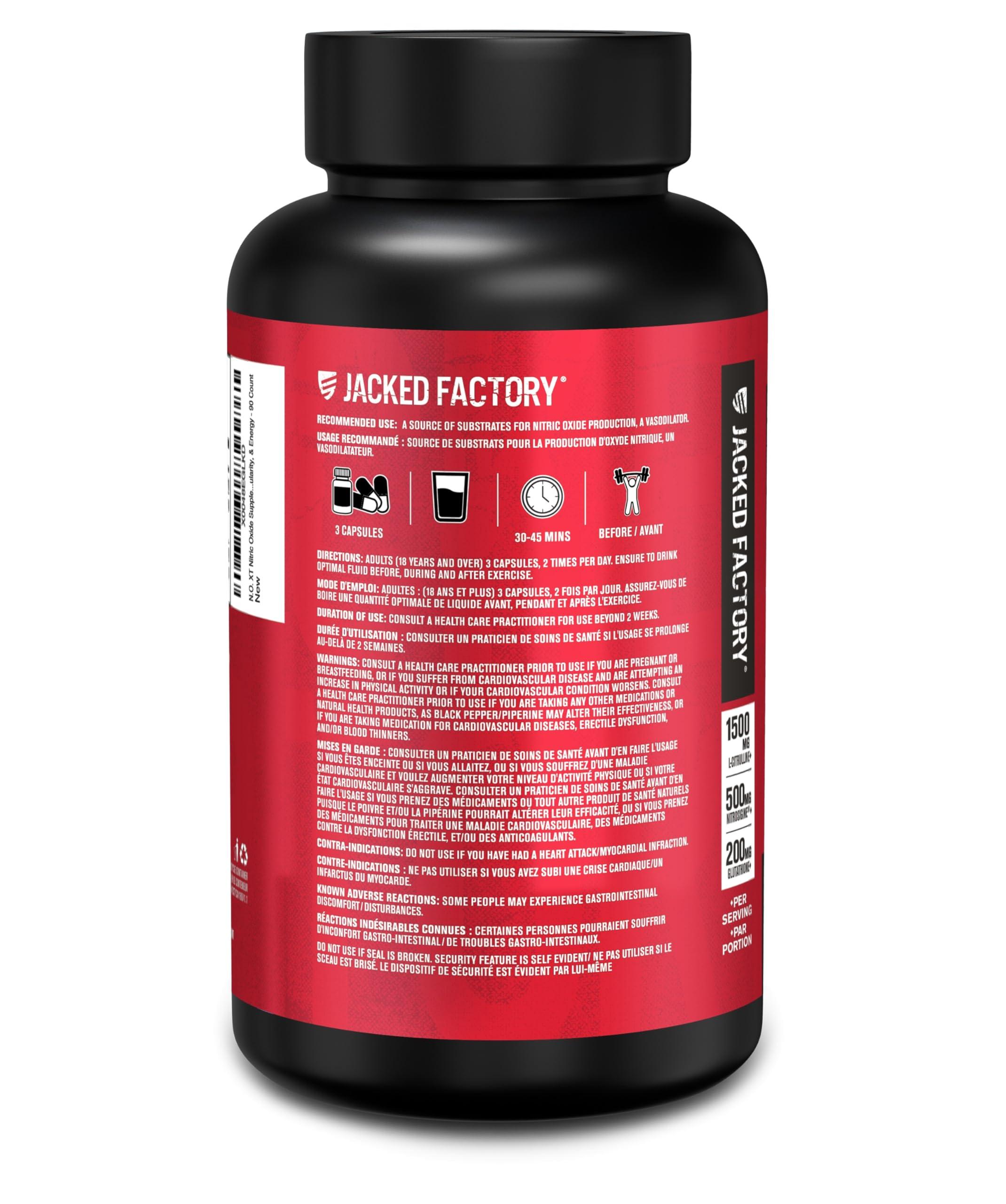 Jacked Factory Jacked Factory N.O. XT Nitric Oxide Supplements for Men w/Nitrosigine L Arginine L Citrulline Supplement for Muscle Pumps & Vascularity - Pre Workout Nitric Oxide Booster & Muscle Builder - 180 Caps