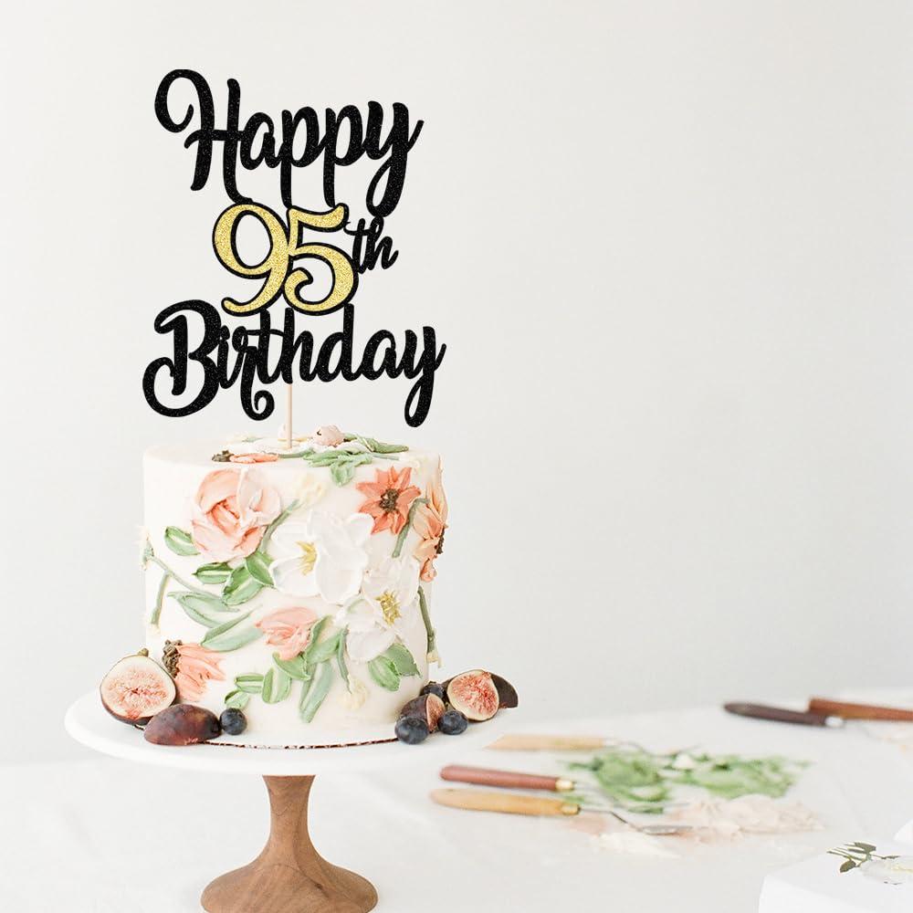 Bekaterea Black Gold Happy 95th Birthday Cake Topper, Cheers to 95 Years Birthday Cake Decoration,95 Fabulous Cake,95th Anniversary Cake Topper,men and women 95 years old happy birthday Party Decoration