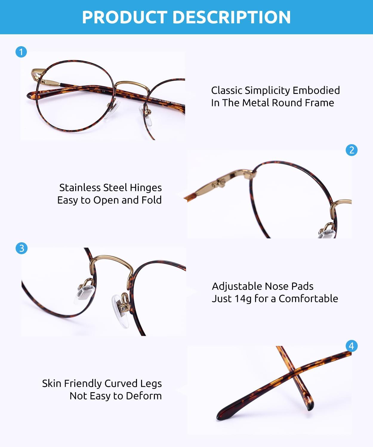 Firmoo Firmoo Blue Light Blocking Reading Glasses 2.0, Anti UV Glare Filter Lens, Tortoise Shell Mental Retro Round Readers for Women/Men