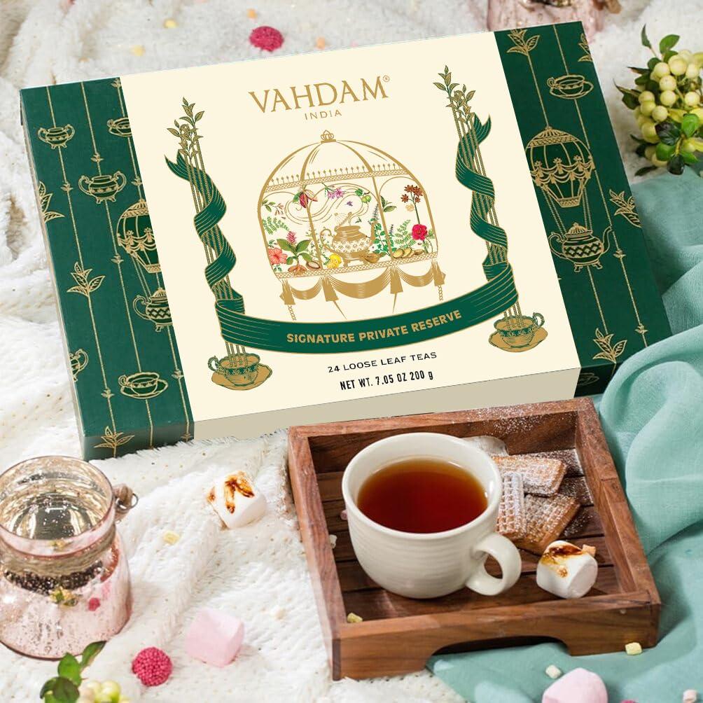 VAHDAM VAHDAM, Luxury Tea Gift Set | 24 Unique Loose Leaf Teas in Tin Caddies - Premium Tea Gift Box | Valentines Day Gifts for Women & Men