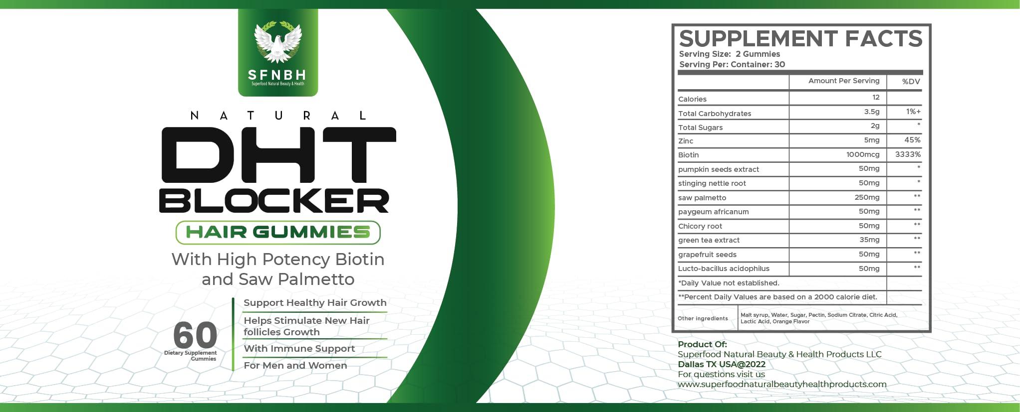 Superfood Natural Beauty and Health Products Natural DHT Blocker Hair Growth Gummies