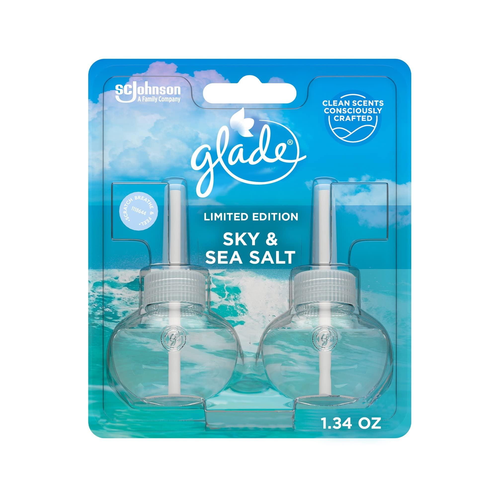 S.C Johnson Glade PlugIn Plus Air Freshener Starter Kit, Scented Oil for Home and Bathroom, 1 Warmer + Refills (Warmer & 2 Sky & Sea Salt)