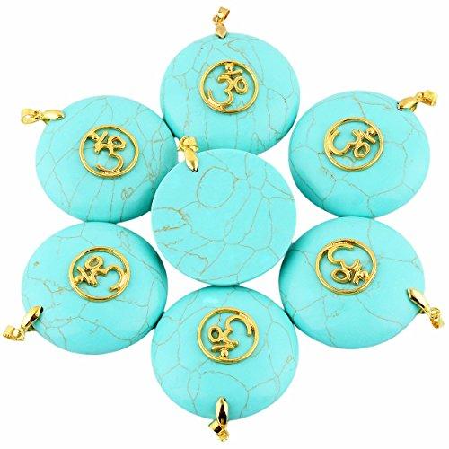 TUMBEELLUWA TUMBEELLUWA Chakra Stones Pendant for Jewelry Making, Chakra Symbol Top Drilled Polished Round Palm Stone Reiki Healing Crystal,Howlite Turquoise