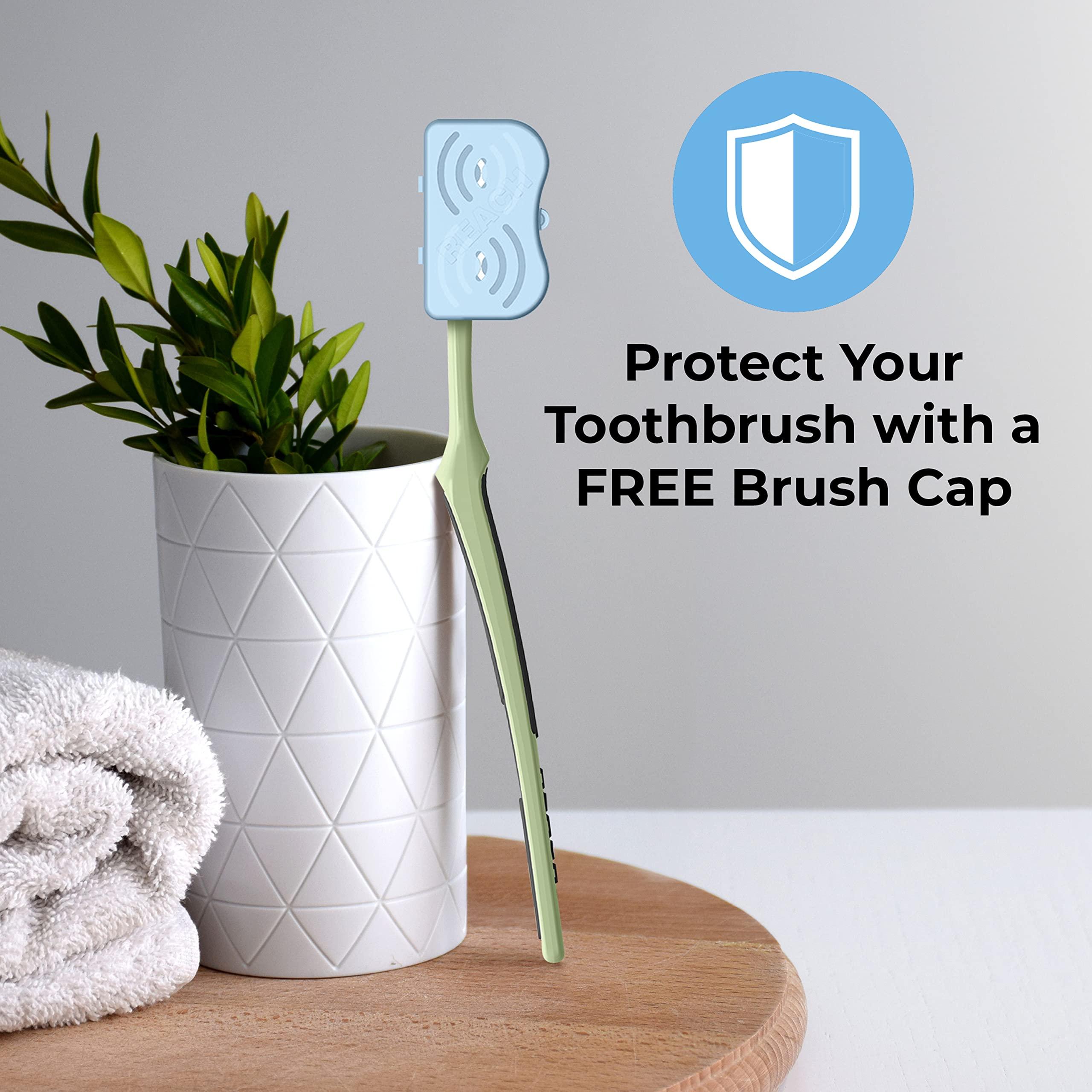 REACH REACH Advanced Design Toothbrush with Toothbrush Cap, Angled Neck, Medium Bi-Level Bristles, Contoured Handle, Tongue Scraper