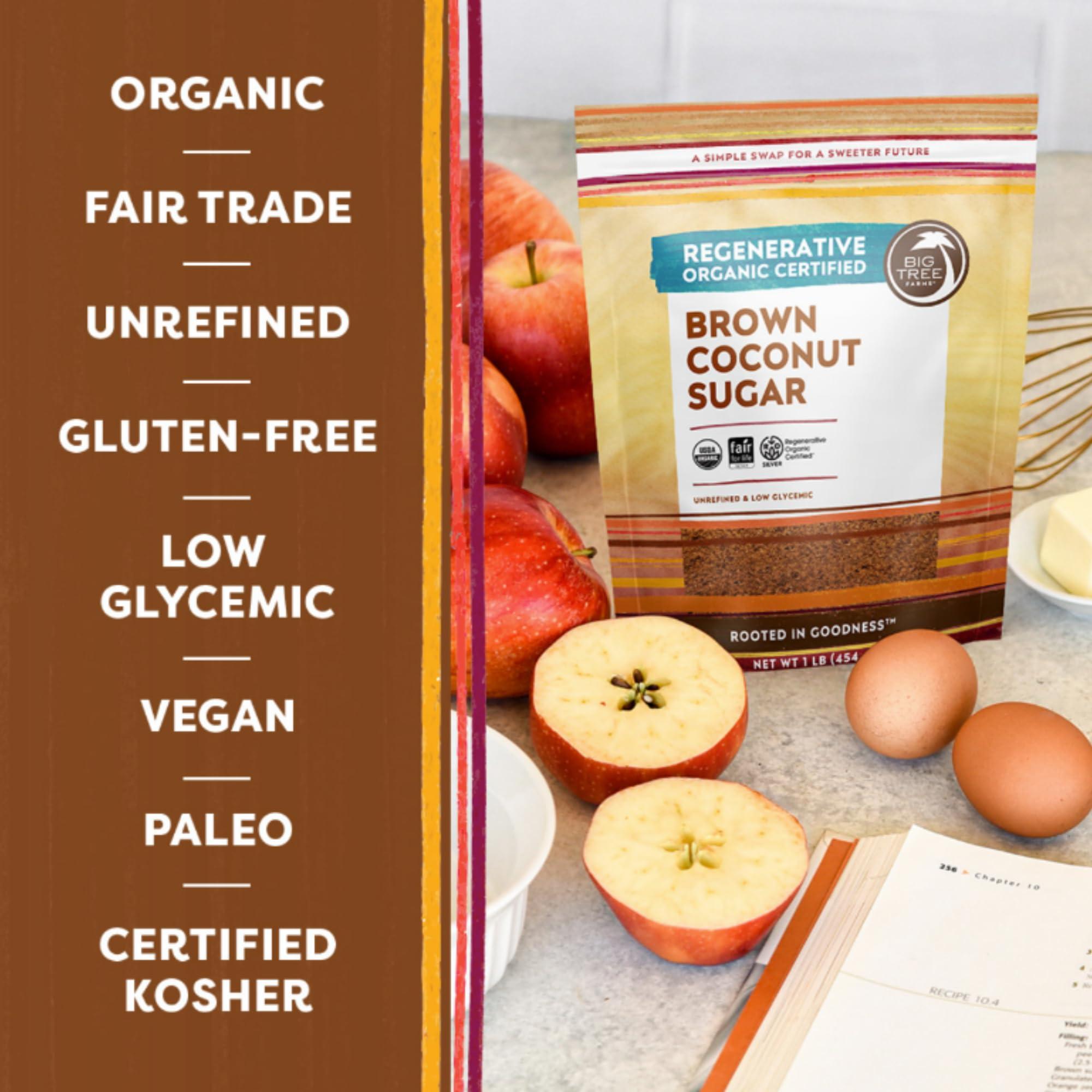 Big Tree Farms Big Tree Farms Organic Brown Coconut Sugar - Coconut Palm Sugar, Unrefined, Fine Crystals, Cane Sugar Replacement, Coconut Blossom Nectar, Vegan, Perfect for Baking - 16 Oz (Pack of 3)