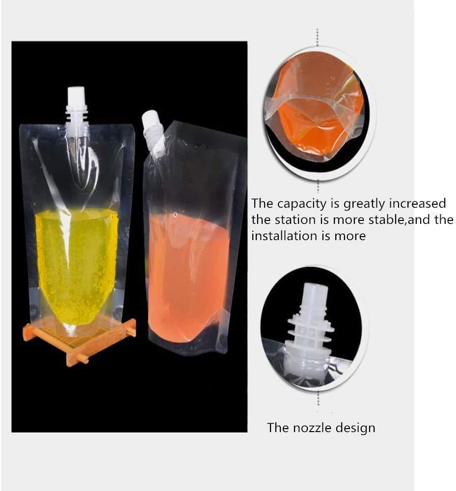Haohotip 100PCS Drink Pouches with Plastic Clear Smoothie Packaging Bags Container Heavy Duty Hand-held Leak-Proof Reclosable Drink Pouches for Frozen Juice Liquor Drinks Flasks (380ml Straight Mouth Bag)