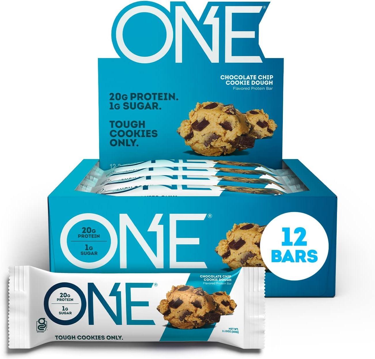 ONE ONE Protein Bars, Peanut Butter Cup, Gluten Free Protein Bar with 20g Protein and only 1g Sugar & Protein Bars, Chocolate Chip Cookie Dough, Gluten Free Protein Bars with 20g Protein