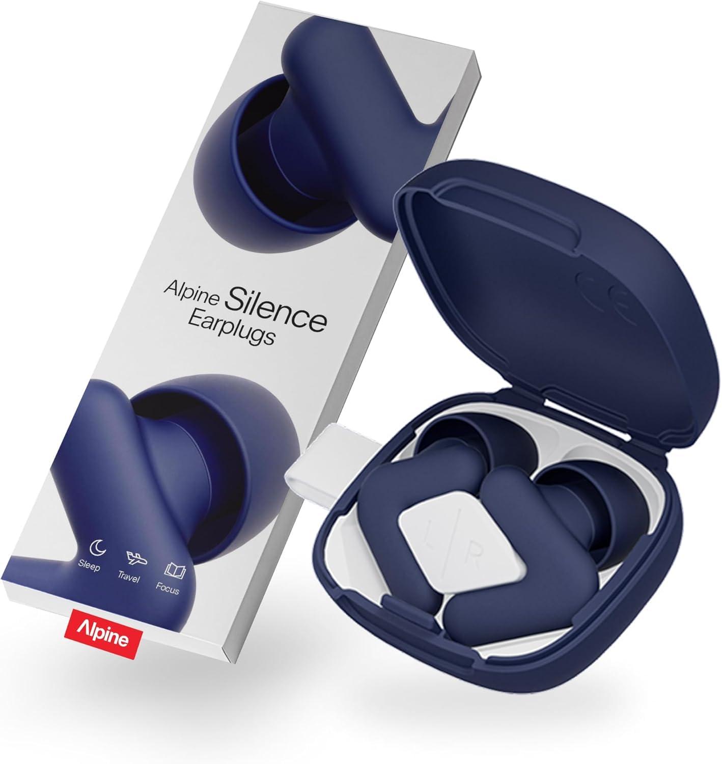 Alpine Alpine Silence Ear Plugs for Sleep, Focus & Travel - V-Shape Fit & Soft Oval Tips  4 Sizes XS/S/M/L - Comfortable, Reusable Hearing Protection - 22dB  Midnight Blue