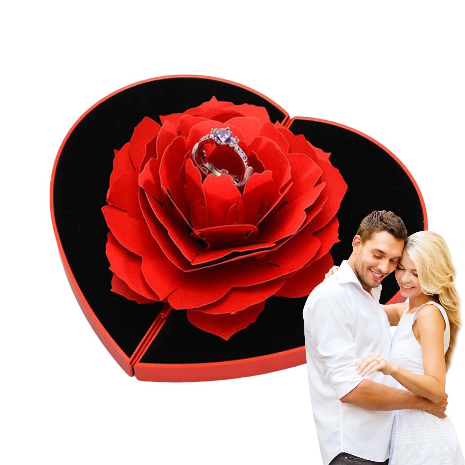 Doefo 3D Heart-Shaped Ring Box | Rotating Ring Love Box with Flower | Express Your Forever Love to Your Special Someone, Unforgettable for Valentine\'s Day