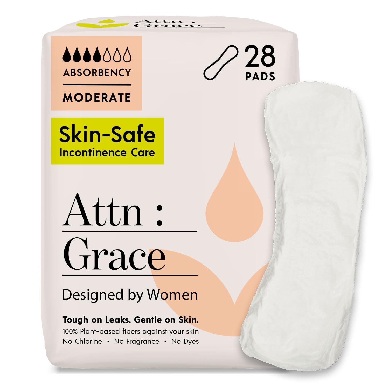 ATTN : GRACE Attn: Grace Moderate and Ultimate Incontinence Pads for Women (28 Pads in Each Pack) - High Absorbency Sensitive Skin Protection for Bladder Leakage or Postpartum/Discreet, Breathable, & Plant-Based