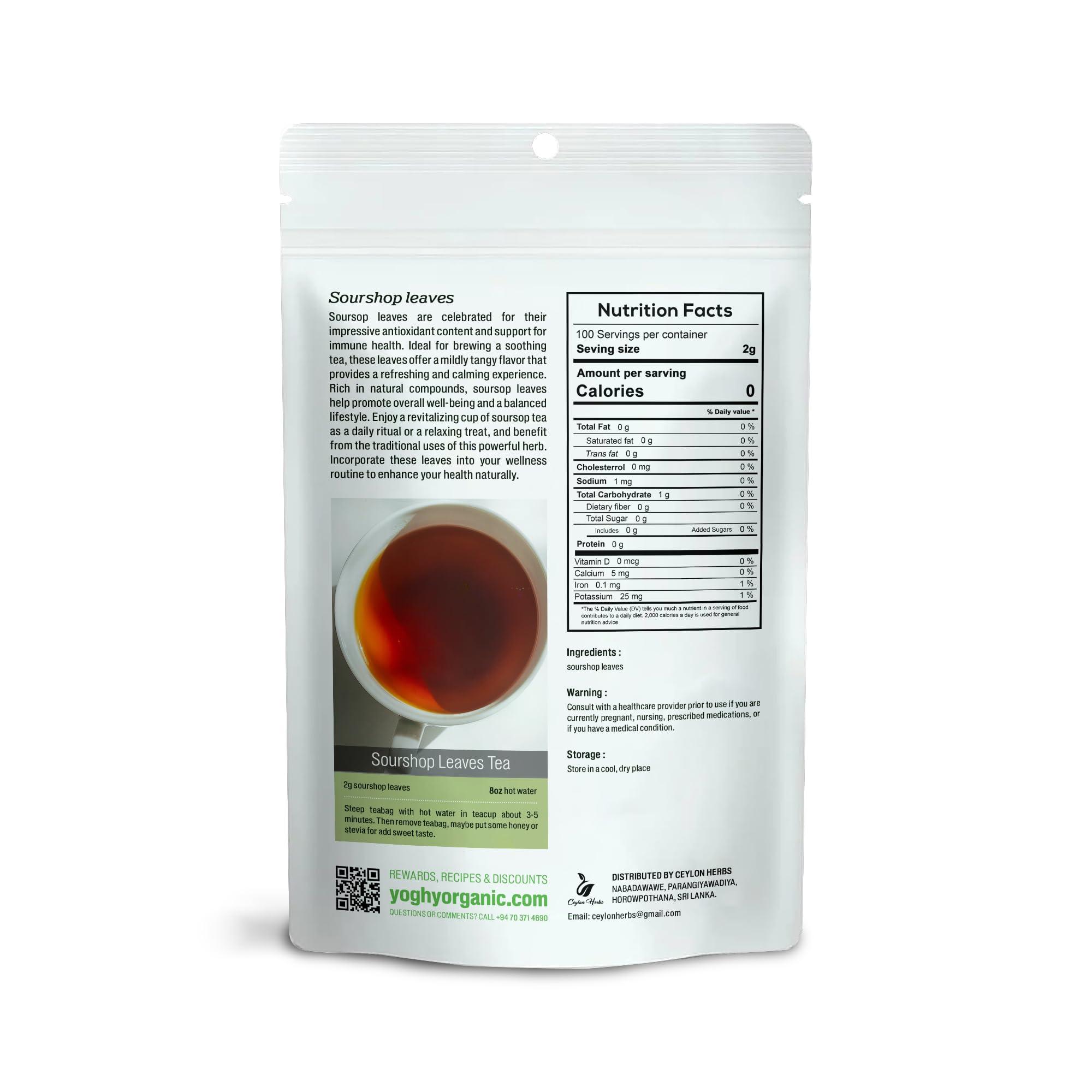 CEYLON HERBS 200 Natural Soursop Leaves - Handpicked, Well-Cleaned, 100% Pure and Fresh for Tea