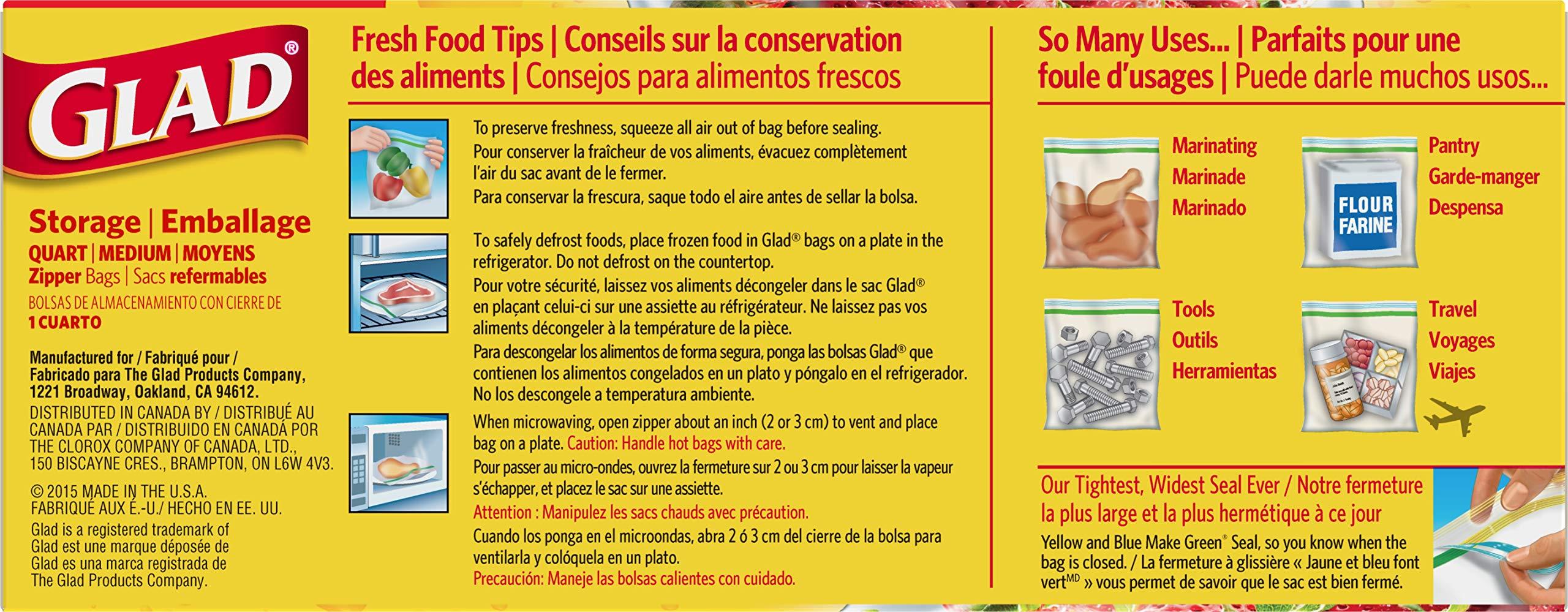 Glad Glad Zipper Food Storage Plastic Bags - Quart - 50 Count, Pack of 4