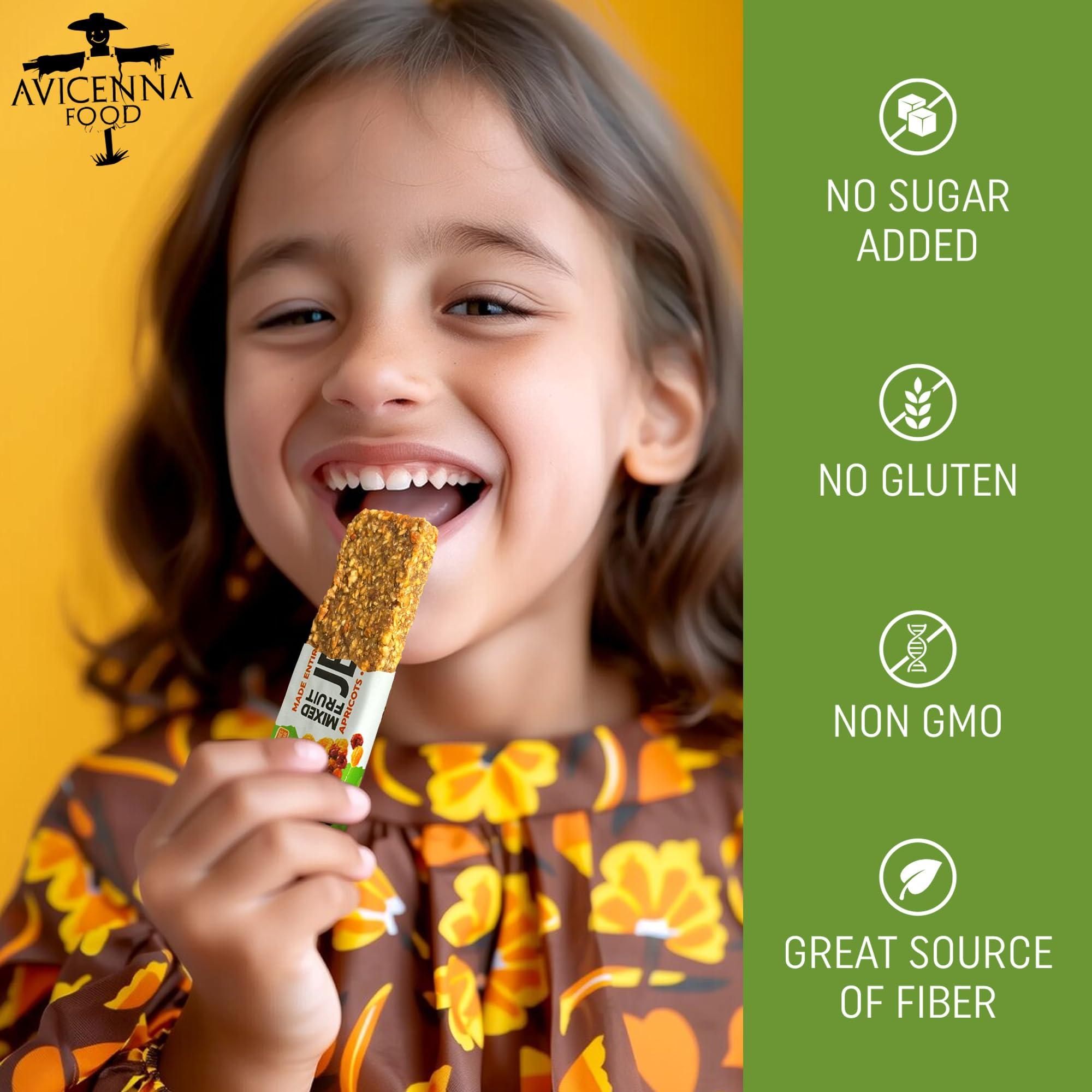 AVICENNA FOOD AVICENNA FOOD Dried Fruit Jerky Bars, Raisin Apricot and Vanilla, 12-Pack - No Sugar Added, Gluten Free Candy Bar, natural Snack with High Fiber, Healthy Treats, Mixed Fruits, Vegan Candy Bars