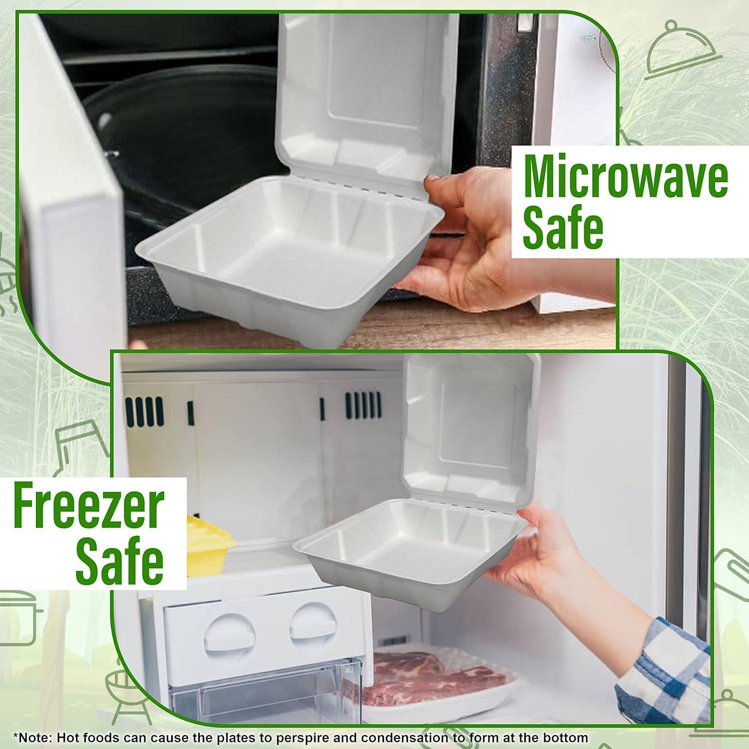 SIMOND STORE SIMOND STORE 9\"x9\" Food Container - 100 Pcs Disposable Food Containers - Biodegradable Clam Shell Food Containers - Clamshell Take Out Containers - Food Storage Container - Recyclable Food Containers