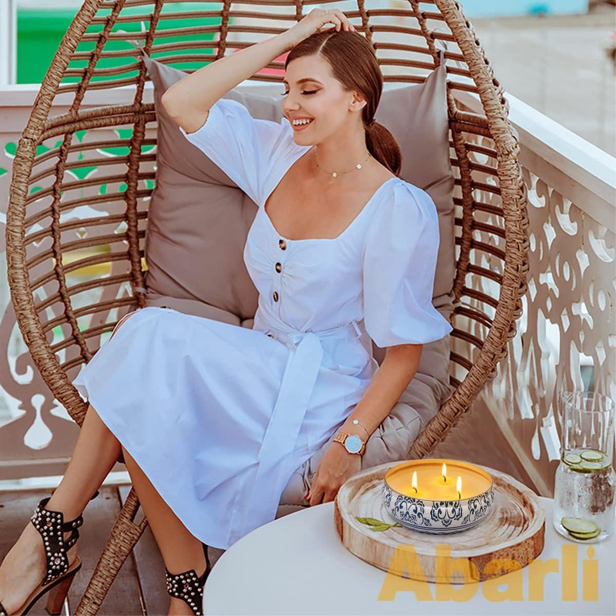 Abarli Citronella Candle Outdoor Large 3 Wick 13.5oz Soy Wax Candle with Lid for Patio Porch, 75 Hour Burn