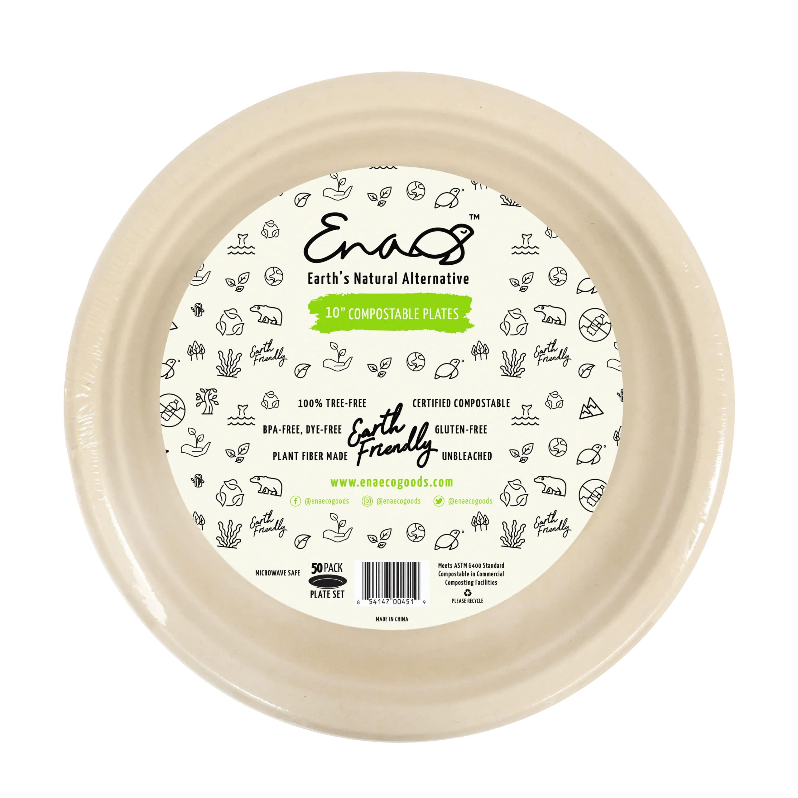 Earth's Natural Alternative 100% Compostable Disposable Paper Plates Bulk [10" 50 Pack], Bamboo Plates, Eco Friendly, Biodegradable, Sturdy Large Dinner Party Plates, Heavy-Duty, Unbleached by Earth's Natural Alternative