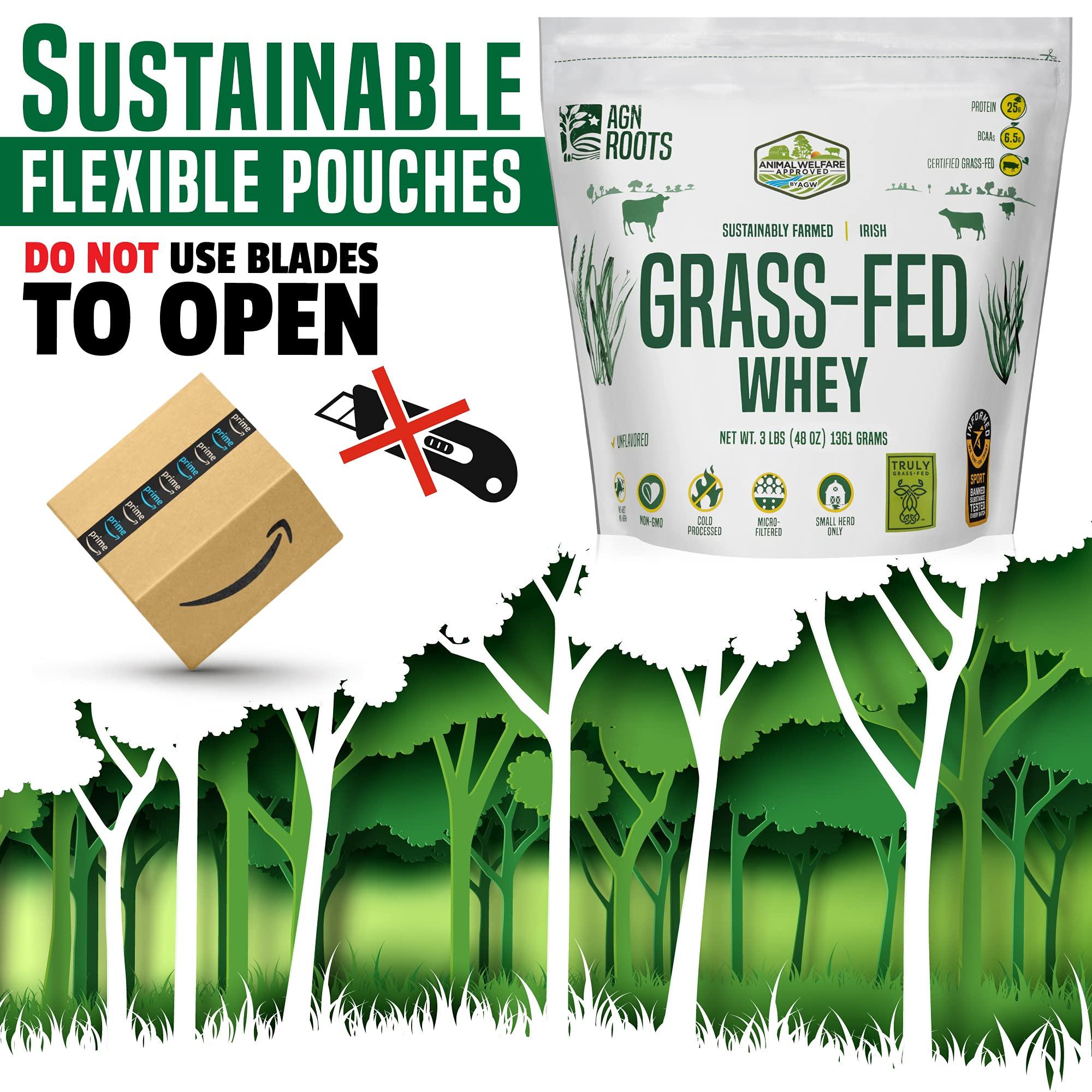 AGN Roots AGN Roots Grass Fed Whey Protein Powder Isolate - Unflavored - Unsweetened - Certified Entire Life On Pasture - A Greener World - ASPCA Registered Brand List - Informed-Sport - 3lbs