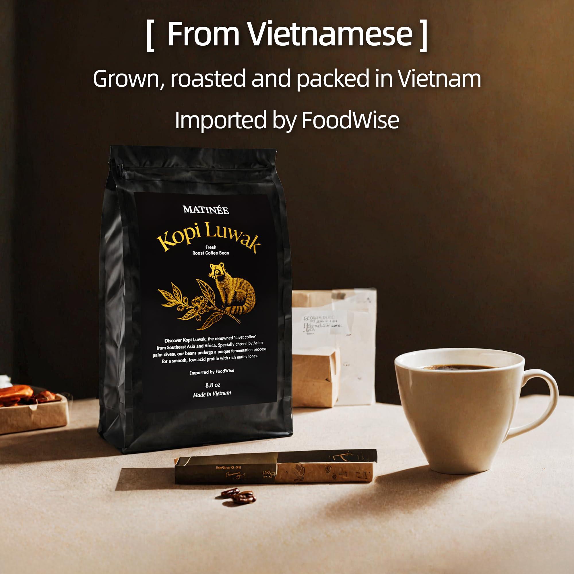 MATINE MATINE Wild Kopi Luwak Coffee Beans, Medium Roast, Whole Bean Coffee, Civet Coffee, Wild Kopi Luwak Coffee - Sustainably Sourced From Vietnam, 8.8oz / 250 Grams