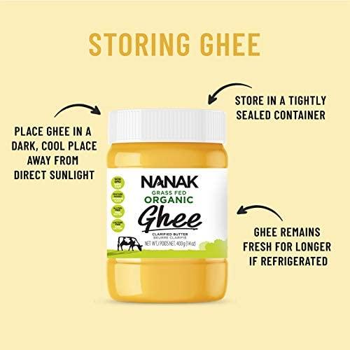 NANAK Nanak Organic Grass-Fed Ghee Clarified Butter - Premium Quality Keto & Paleo Friendly, Non-GMO, Pasture Raised - Lactose, Casein, & Gluten-Free Great Alternative for Butter (56 oz)