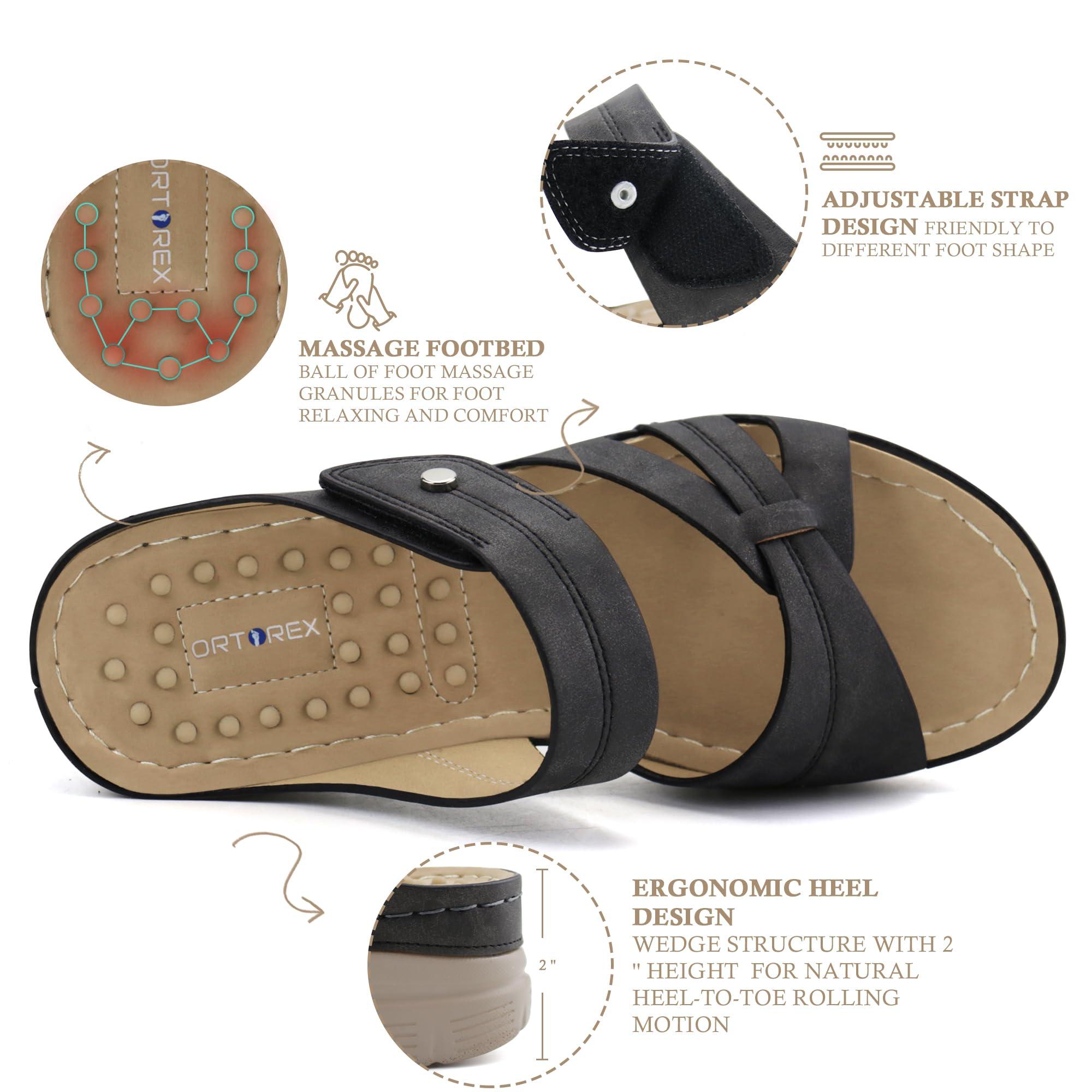 Ortho+rest Ortho+rest Women Orthotic Slides Comfortable Orthopedic Sandals Walking Sandals with Arch Support (9,Black)