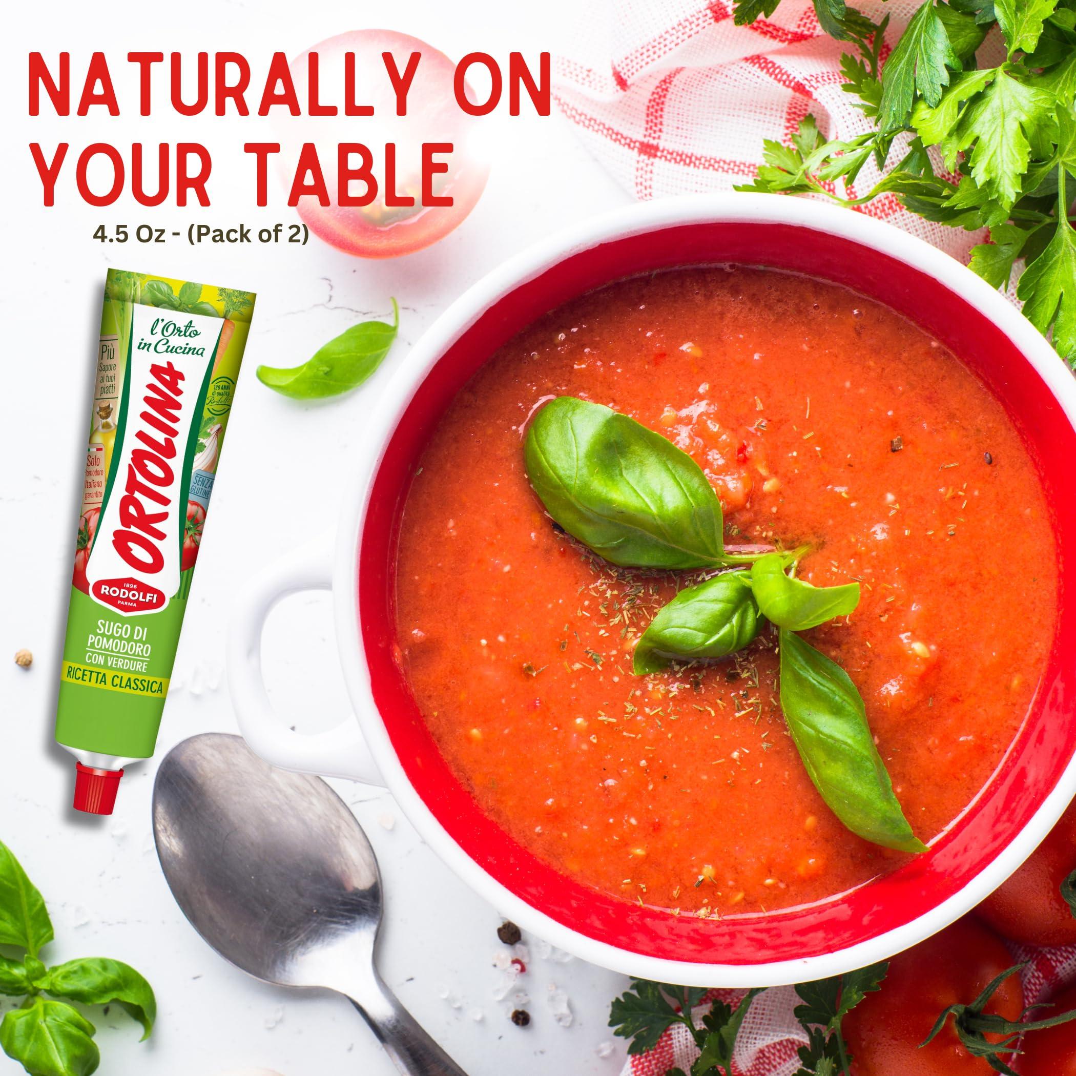 Rodolfi Tomato Paste Tube \"Ortolina\" Rodolfi Sauce, 130 gr (4.5 Oz) - Pack of 2, Authentic Italian Product with Fresh Tomatoes and Vegetables, Imported from Italy, Additive-free