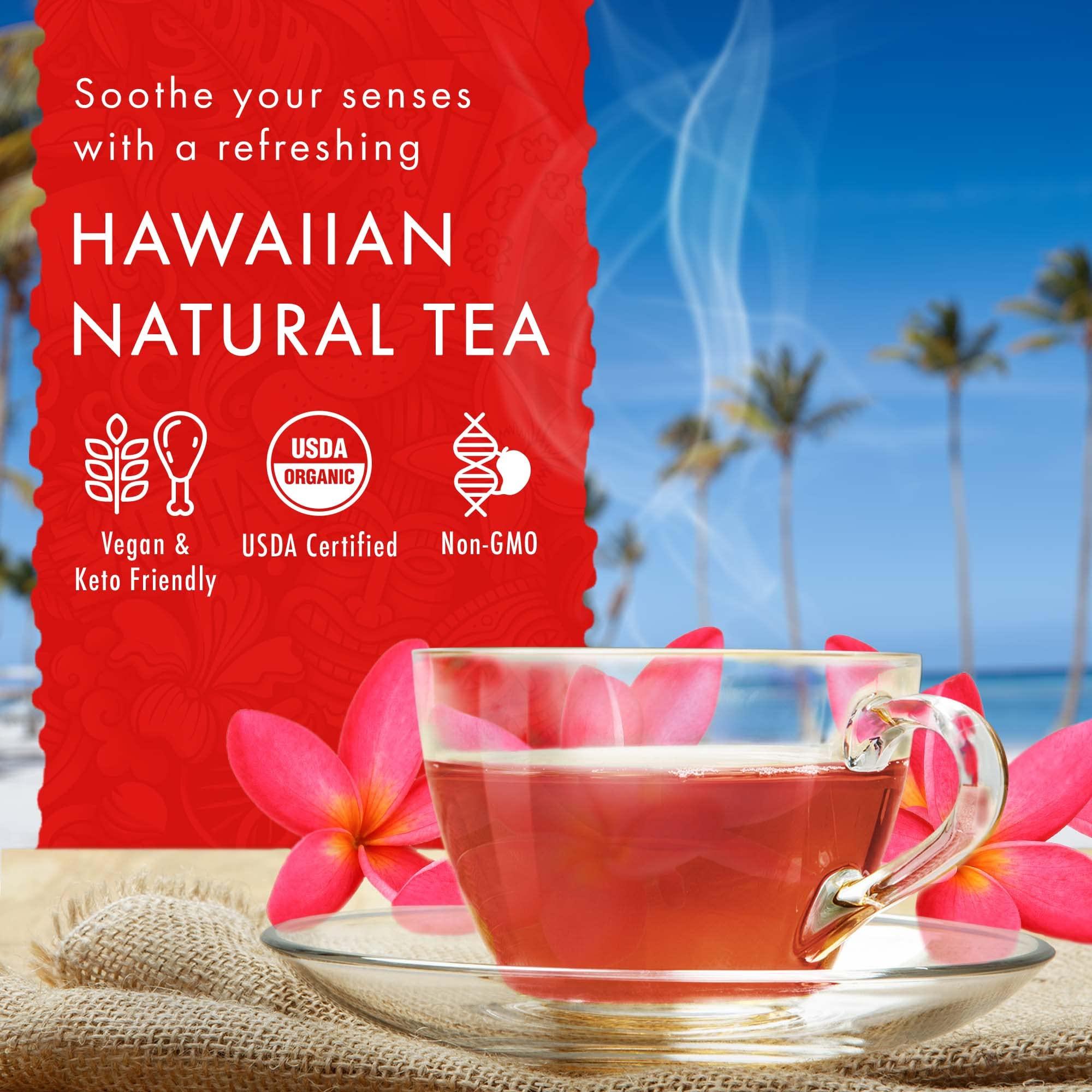 HAWAIIAN NATURAL T·E·A Hawaiian Natural Tea - Organic Hibiscus Bliss Herbal Tea, Caffeine-Free Hibiscus Tea, All-Natural and Antioxidant-Rich Wellness Tea, Vegan and Keto-Friendly, 60 Tea Bags