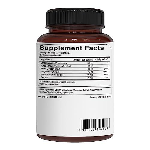 PURE NUTRITION NATURAL TREASURES PURE NUTRITION NATURAL TREASURES Papaya Complete - 120 Veg Capsules. (Supports Platelet Immunity & Digestion) Each Capsule Contains 500mg Carica Papaya Fruit and Leaf Extract | 120 Days Supply