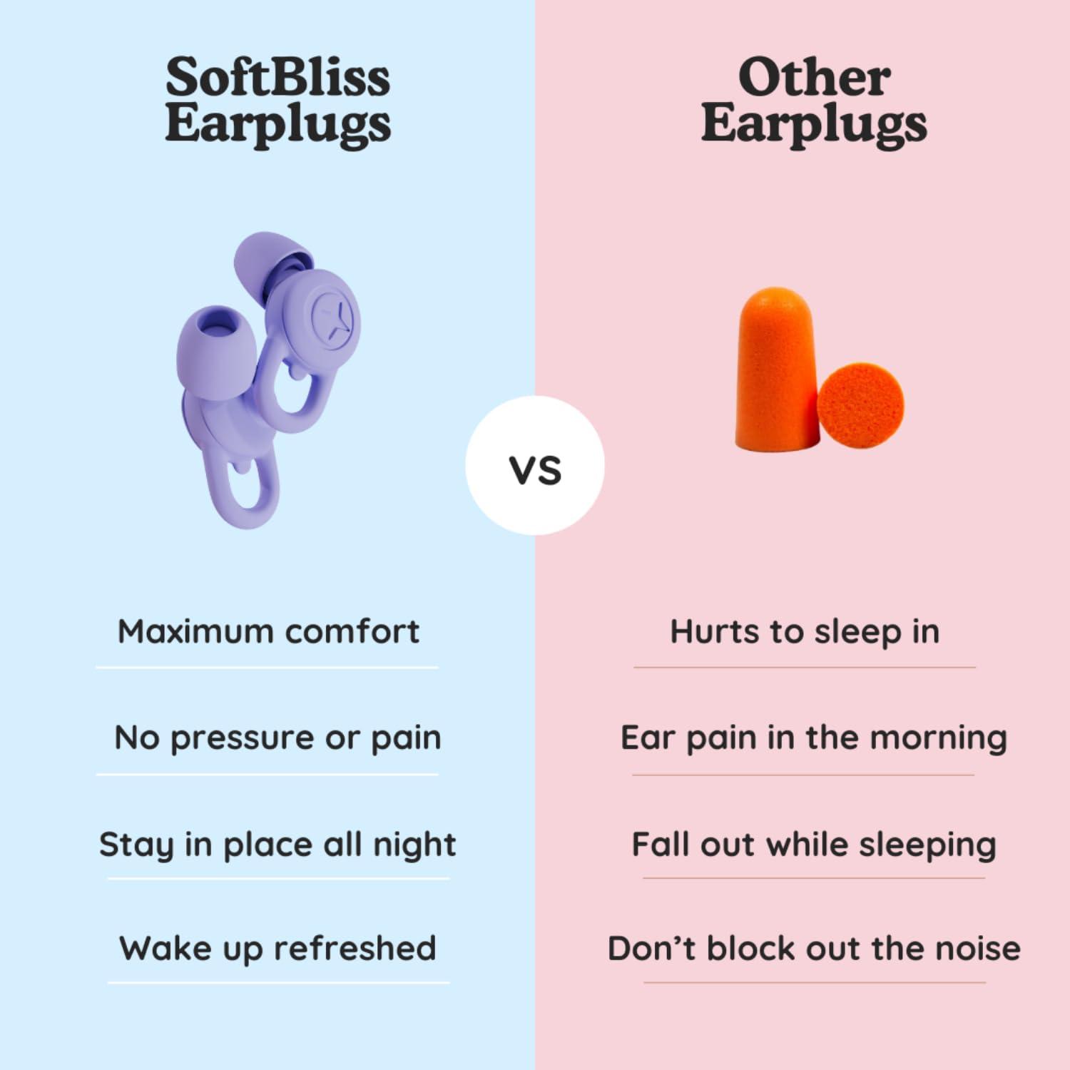 SoftBliss SoftBliss Ear Plugs for Sleeping Not Earbuds, Super Soft Sleep Earplugs, Reusable, Reduce Noise, Block Intrusive Sounds, for All Ears (Pink)
