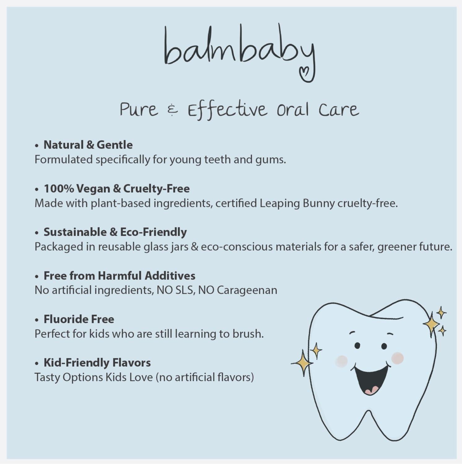 BALM! Baby Kids Natural Fluoride Free Toothpaste by BALM! Baby Children\'s Toothpaste in Pump Bottle, SLS Free Toothpaste with Xylitol, Vegan Gluten Free, BPA Free, Zero Waste Childrens Teeth Paste (Mint)