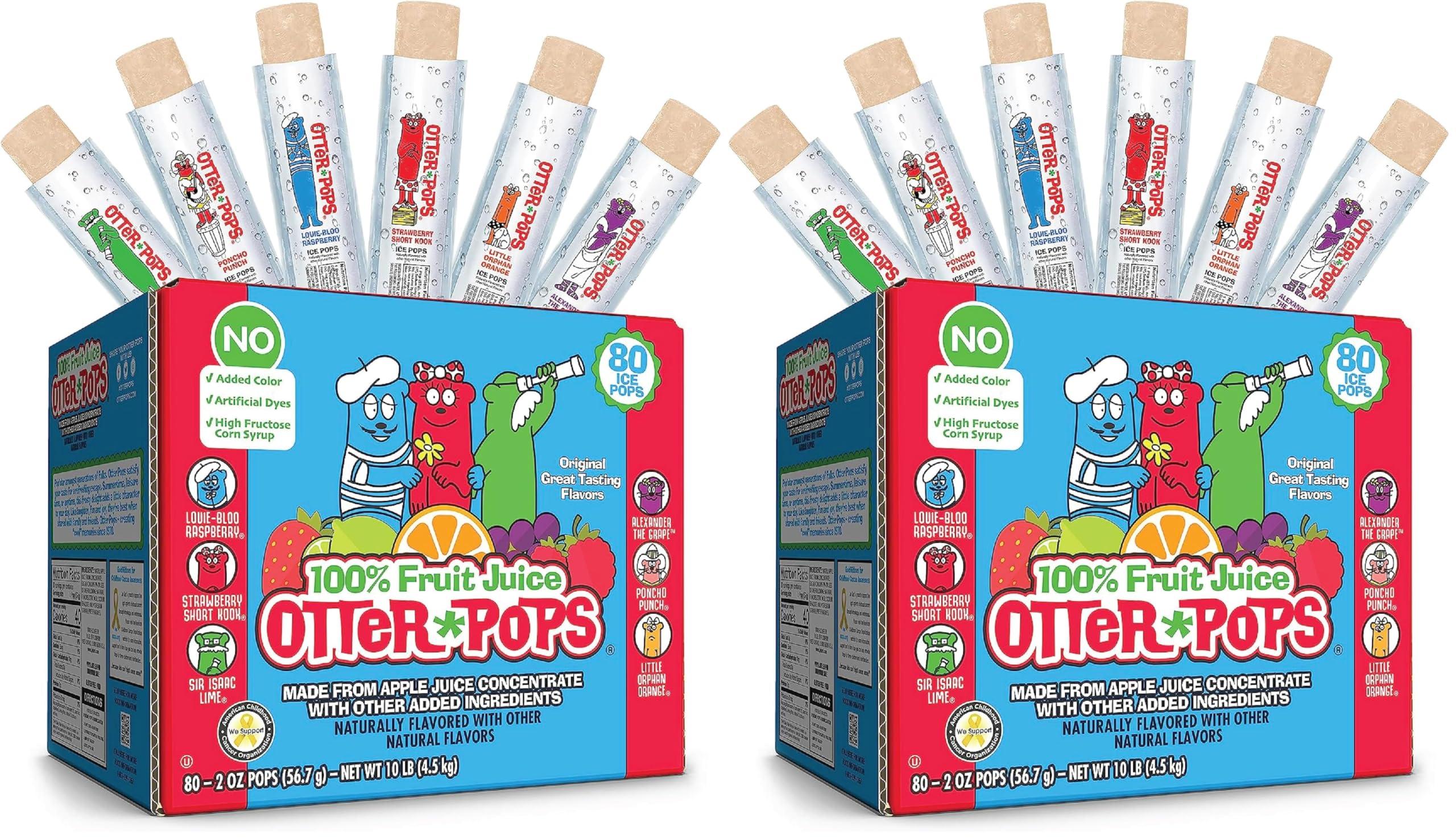Otter Pops Otter Pops Freezer Ice Bars, 100% Fruit Juice Ice Pops, Original Flavors (80ct 2oz) (Pack of 2)