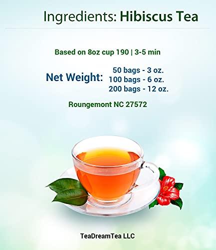 TeaDreamTea TeaDreamTea Hibiscus Tea Bags | 50 Bleach-Free Tea Bags | Caffeine Free | Dried Hibiscus Flowers | Hibiscus Flower Tea | Dried Flower Tea | Brew Hot or Iced |Herbal Hibiscus Tea
