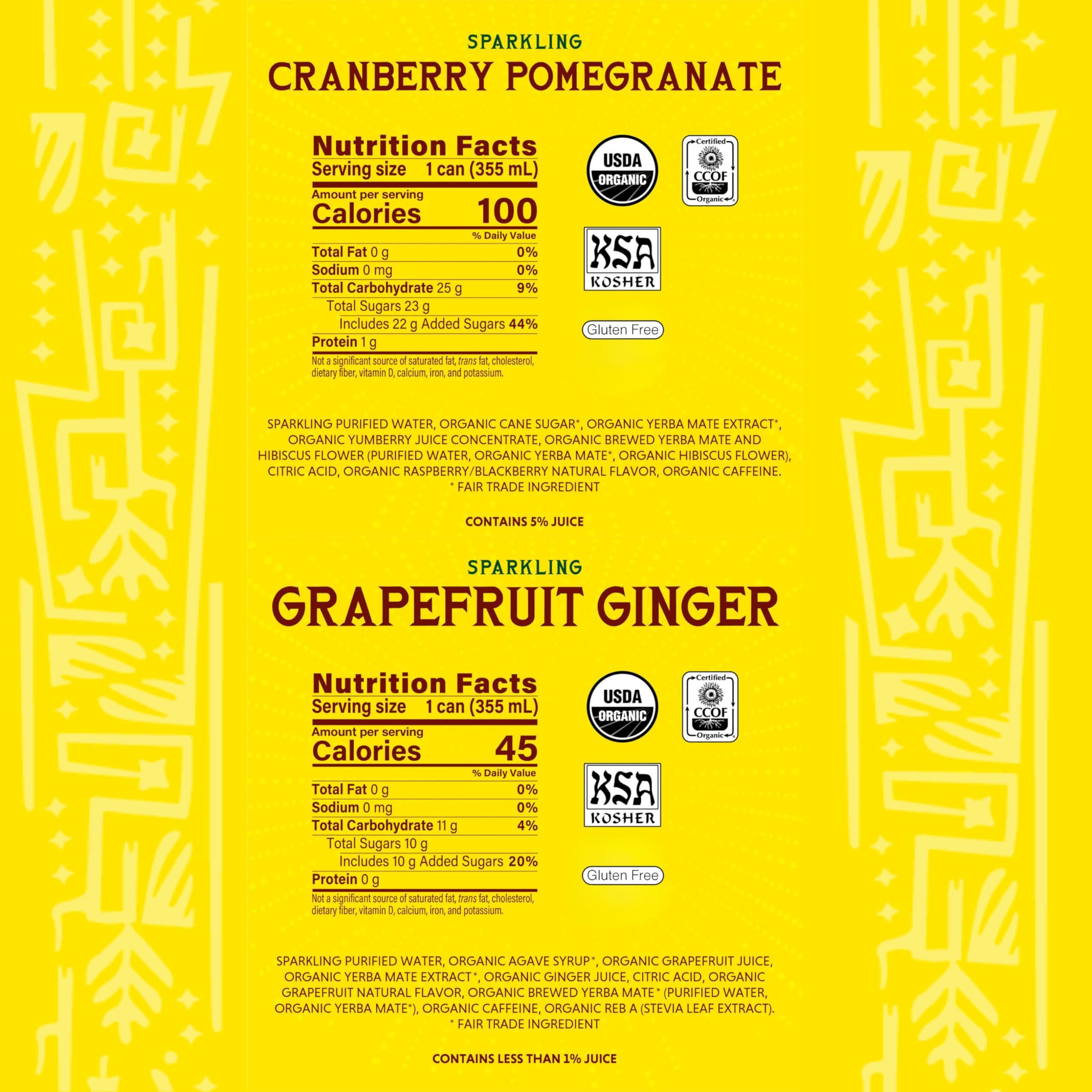Guayaki Guayak Organic Yerba Mate Clean Energy Drink Alternative Bundle, Cranberry Pomegranate & Grapefruit Ginger Flavors, 12 Oz (Pack of 24), 80mg Natural Caffeine, Smooth Energy & Focus