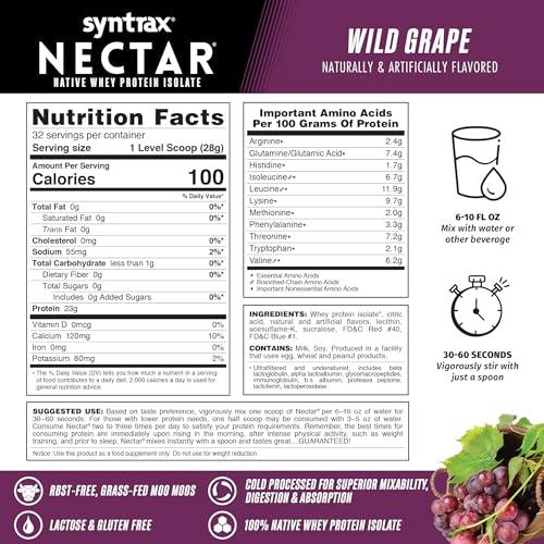 Syntrax Syntrax Nutrition Nectar, 100% Whey Isolate Protein Powder, Refreshing Fruit Juice Flavor, Wild Grape, 2 lbs