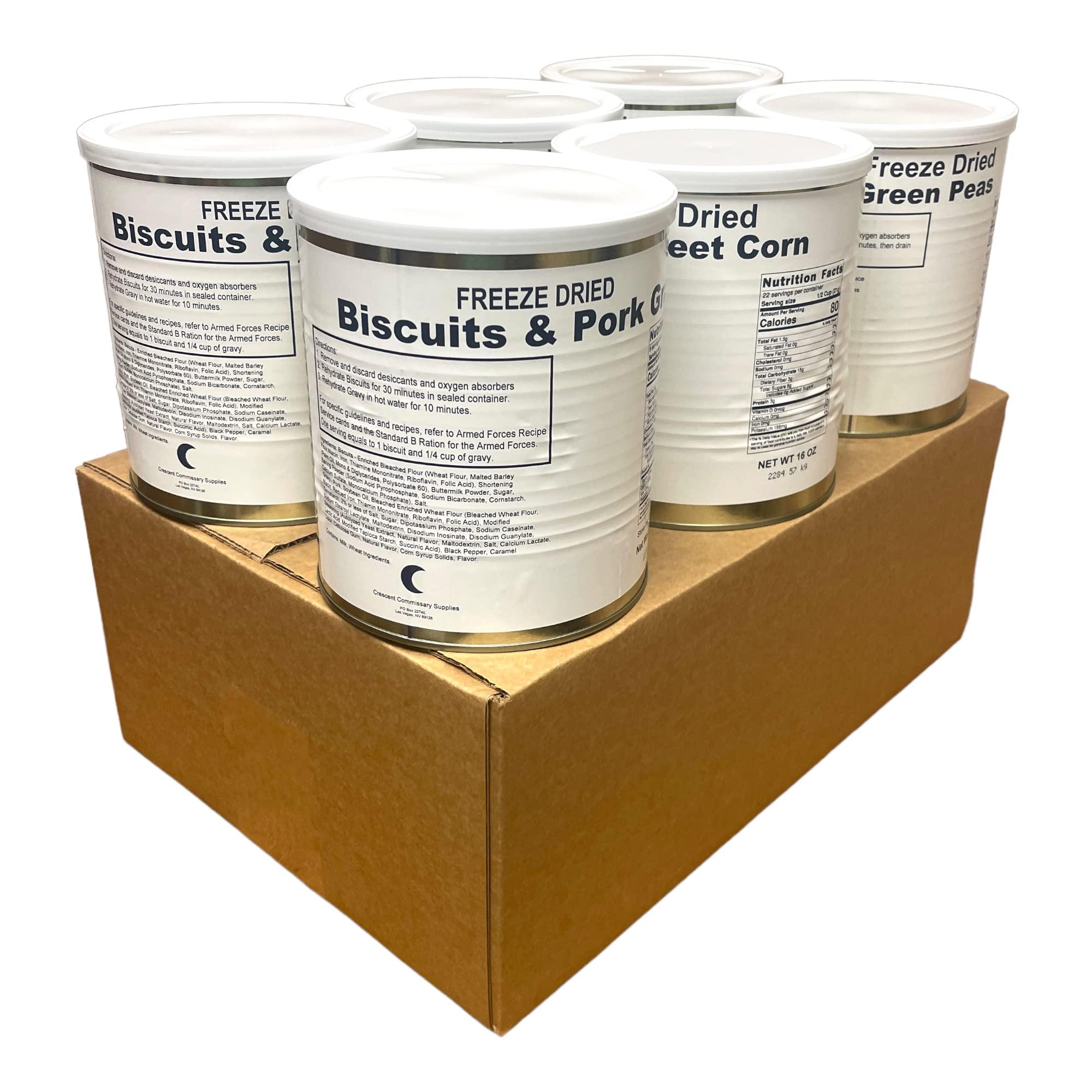 SAFECASTLE Freeze Dried Holiday Variety Long Term Food Storage and Emergency Preparedness Kits |Survival, Hunting & Emergency Food |25+ Year Shelf life | 6 Cans Per Case(2 Cans Biscuits and Gravy, 2 Cans Corn, 2