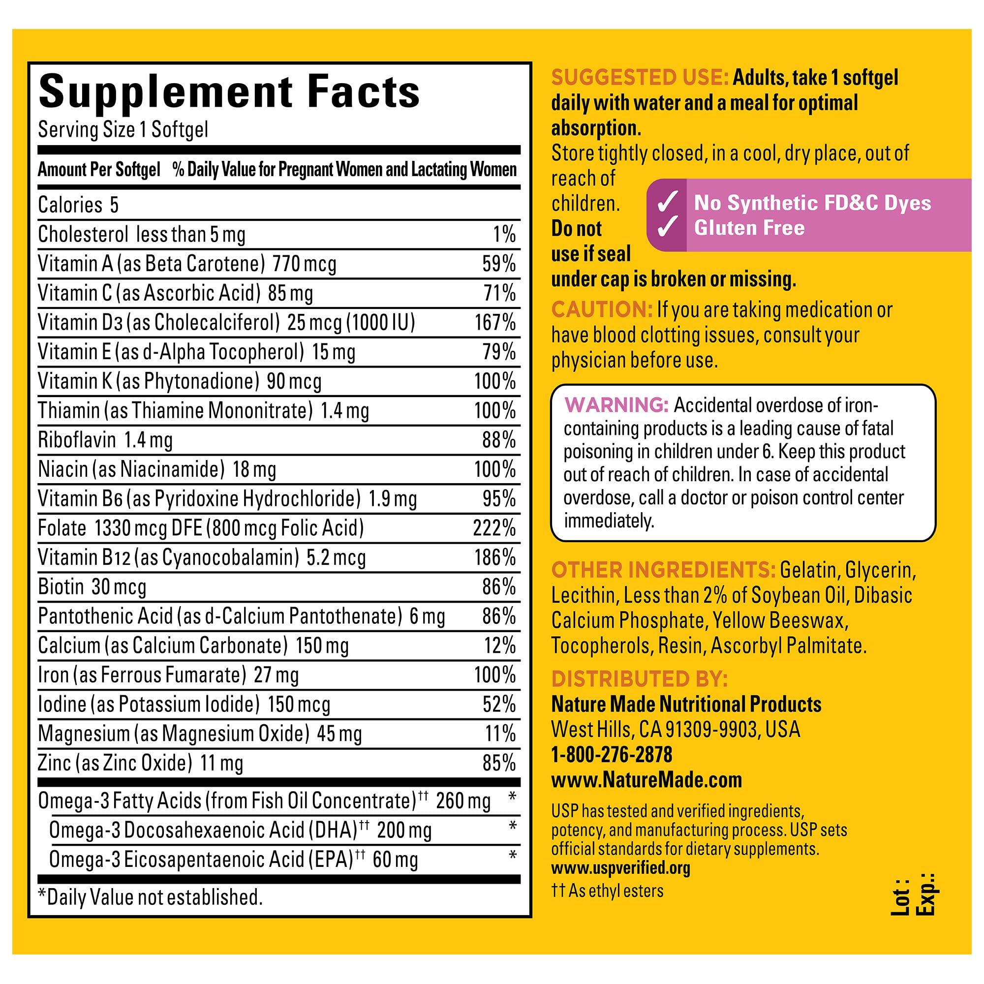 Nature Made Nature Made Prenatal with Folic Acid + DHA, Prenatal Vitamin and Mineral Supplement for Daily Nutritional Support, 110 Softgels, 110 Day Supply